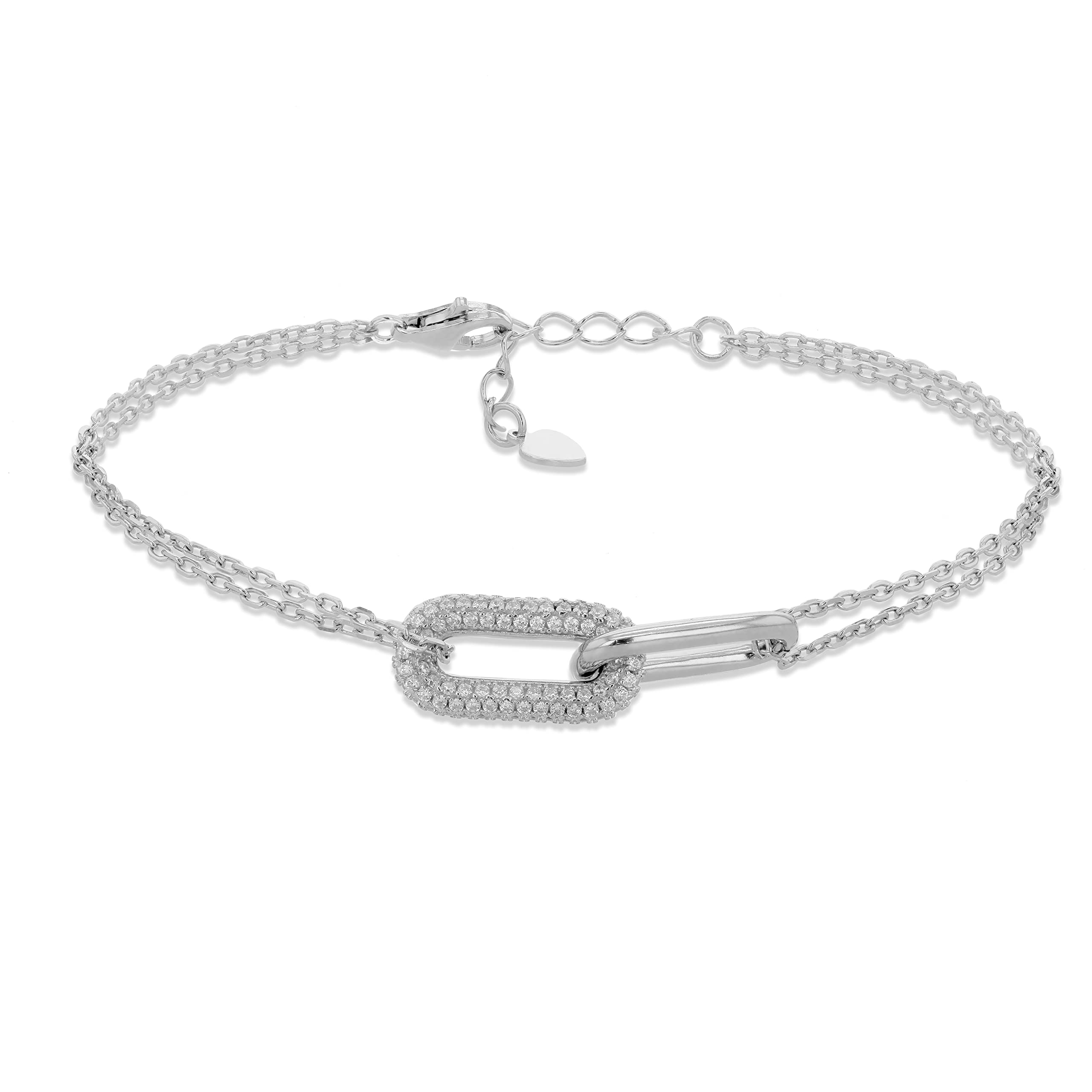 Amazon Essentials Sterling Silver and Gold Gilded Pave Link Bracelet