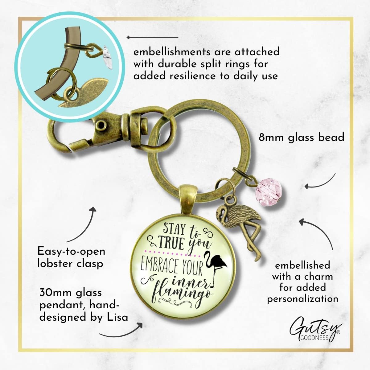 Gutsy Goodness Inspirational Tropic Theme Keychain Handmade Bronze Fashion Womens Jewelry Key Ring Fob Purse Clip Gift Box