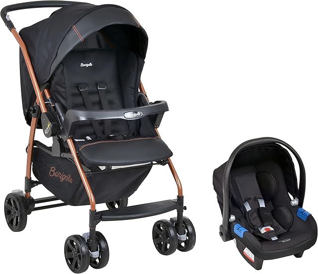Carrinho de Bebê com Bebê Conforto, Rio K Travel System Preto Cobre Burigotto