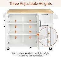 Vista 8 de Yaheetech Kitchen Island Cart with Drop Leaf, Kitchen Breakfast Bar on 5 Universal Wheels with Storage Cabinet, Rubberwood Top, 3 Drawers, Spice