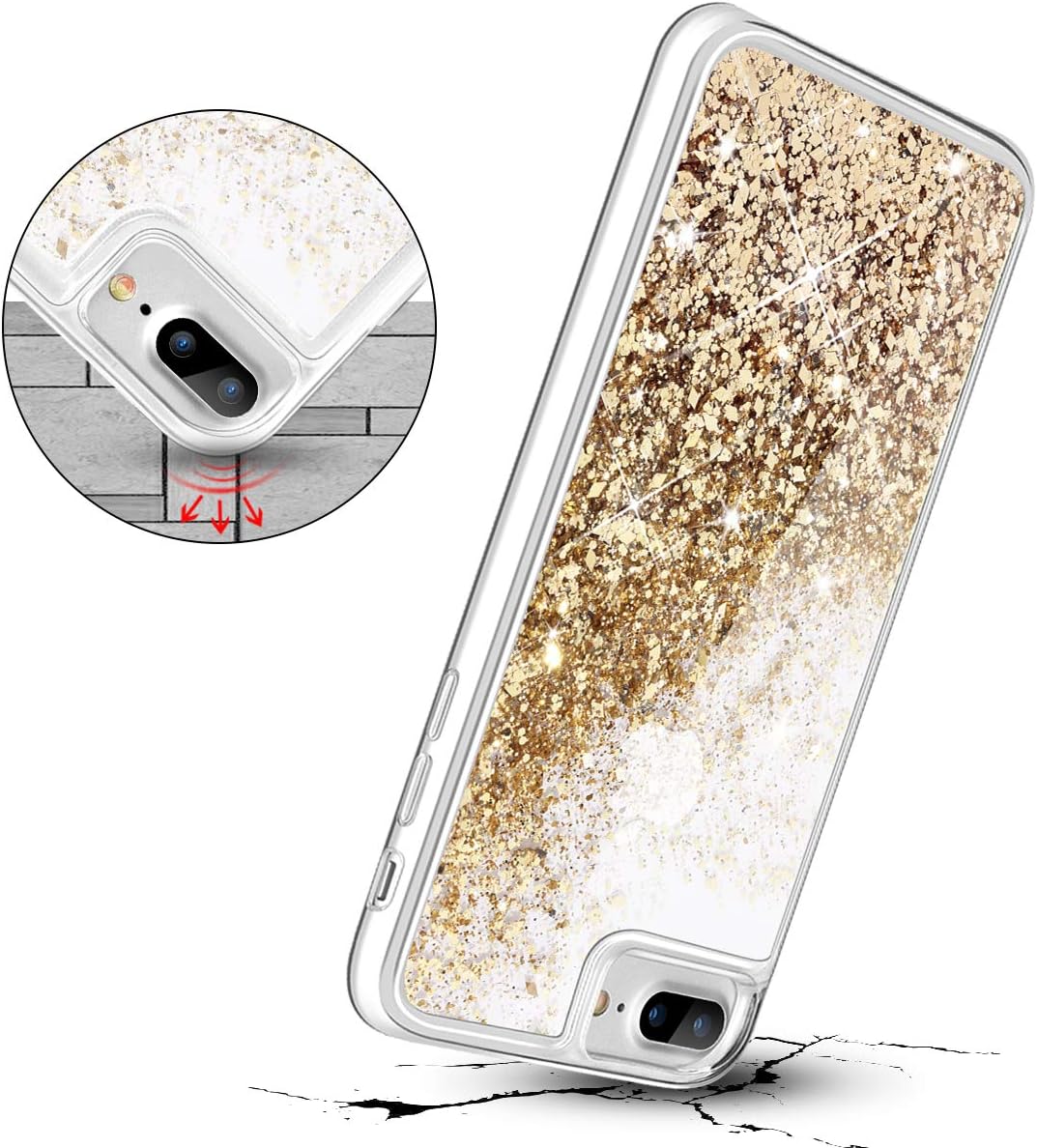 Caka iPhone 7 Plus Case, iPhone 8 Plus Glitter Case for Girls Women Bling Sparkle Flowing Luxury Glitter Liquid Floating Soft TPU Case for iPhone 7 Plus 8 Plus (5.5 inch) (Gold)