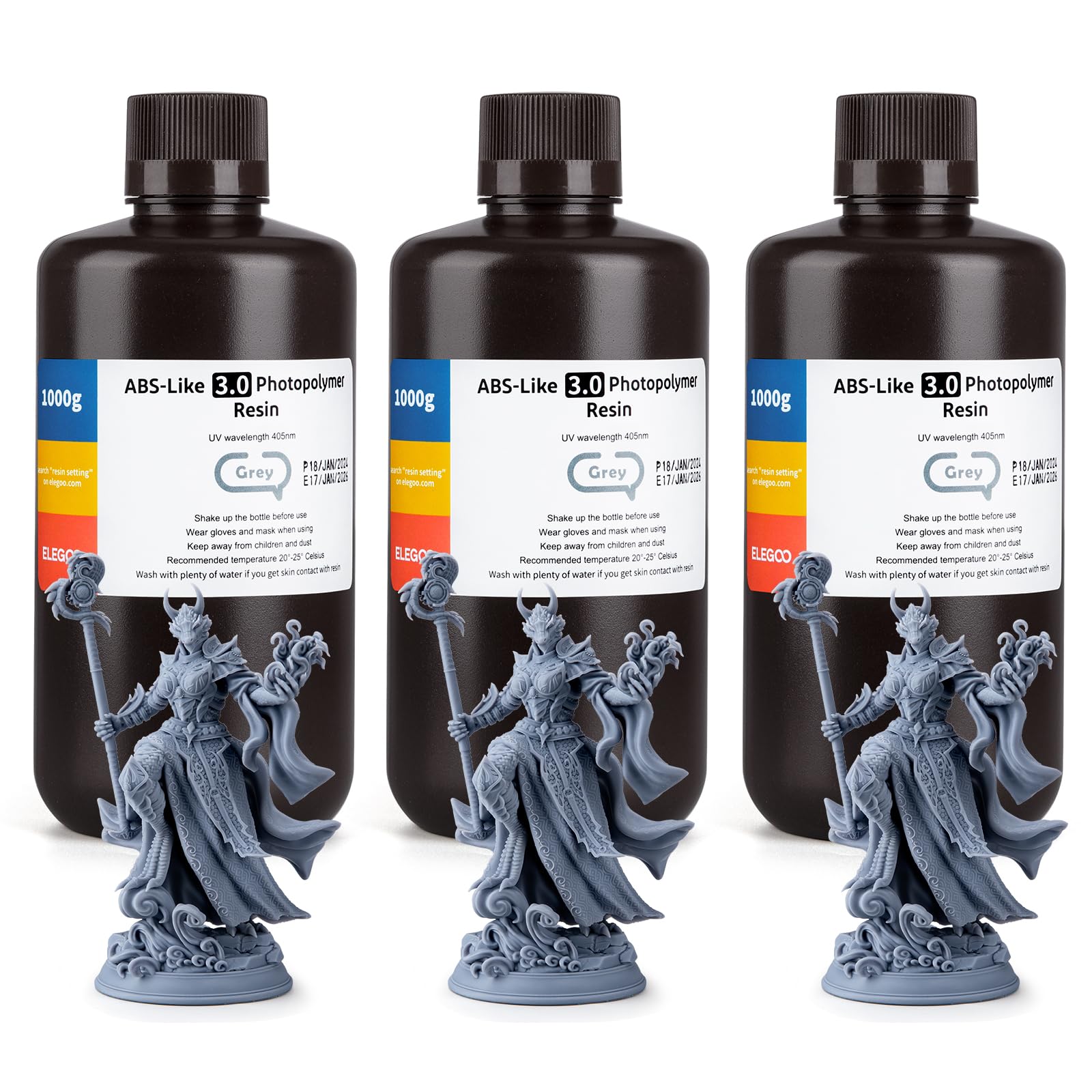ELEGOO Resina ABS-Like 3.0 per Stampante 3D, Resina Fotopolimerica a Polimerizzazione UV 405 nm per Stampa 3D LCD/DLP, Grigio 3000g