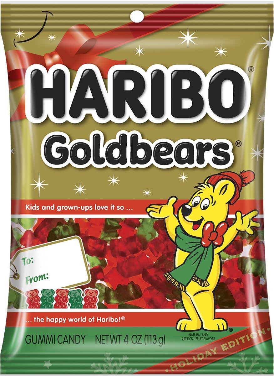 Haribo Gummi Candy, Goldbears Stocking Stuffer Christmas Edition Red & Green, 4 oz. Bag (Pack of 12)