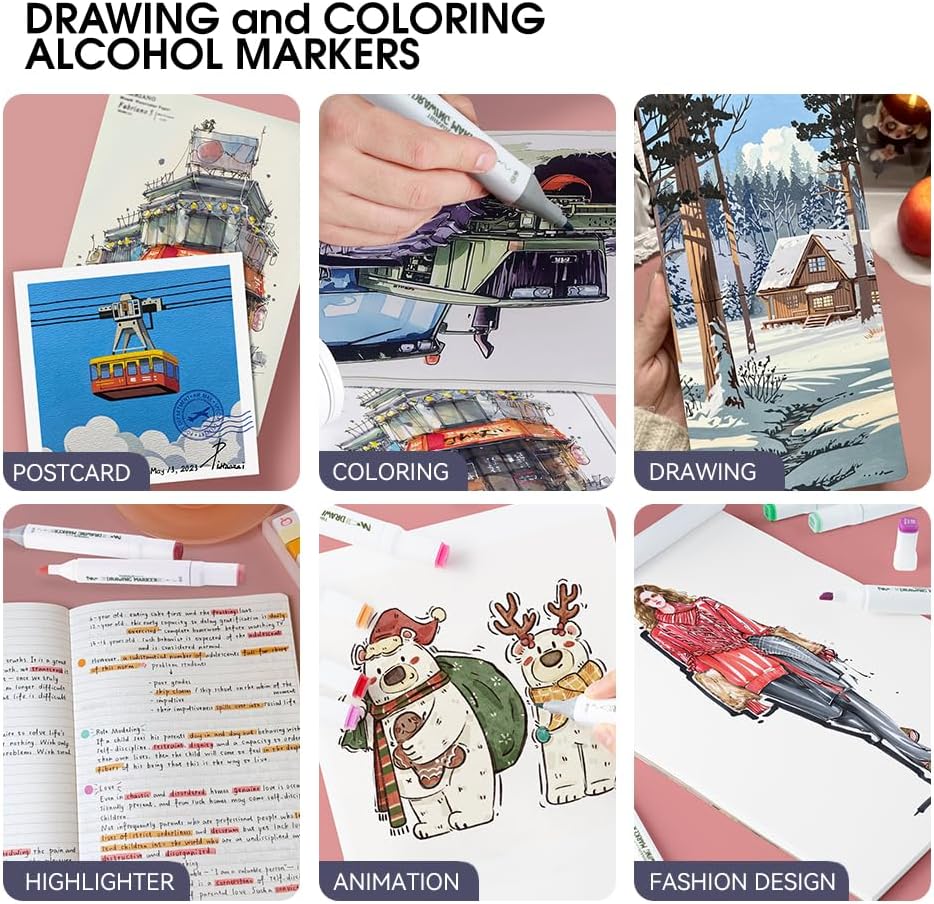 TRANSON Alcohol Markers for Drawing Coloring 24 Colors Dual-tip Fine and Chisel Tips image 2