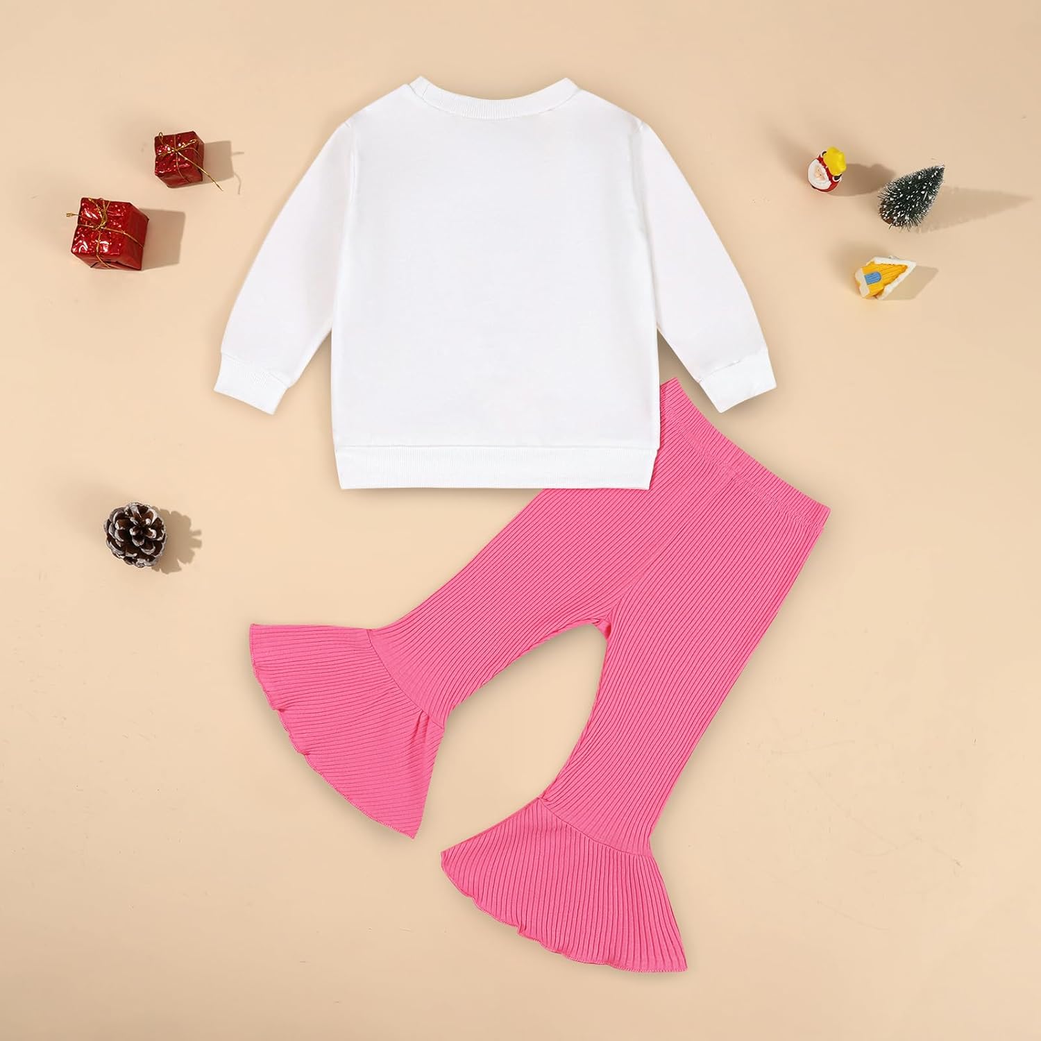 Toddler Infant Girl Christmas Outfit Baby Girls Santa Crewneck Sweatshirt Top Bell Bottoms Set Fall Winter Clothes - Image 7