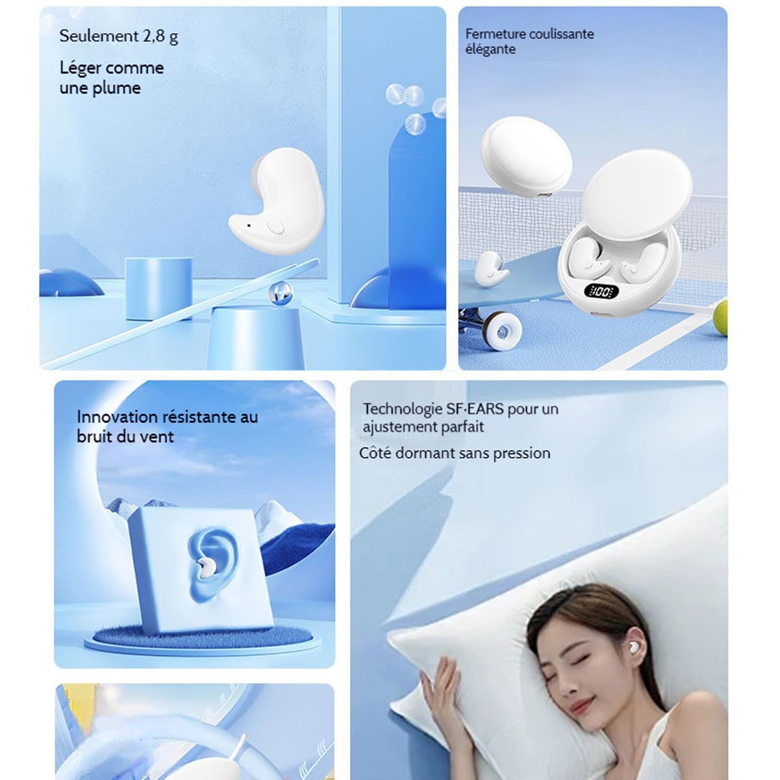 Mini écouteurs Invisibles Bluetooth sans Fil, Mini ecouteur Sommeil, Aucune Pression sur l'oreille, Ipx6 étanche, Conçu pour Les Moments de Calme (Black)