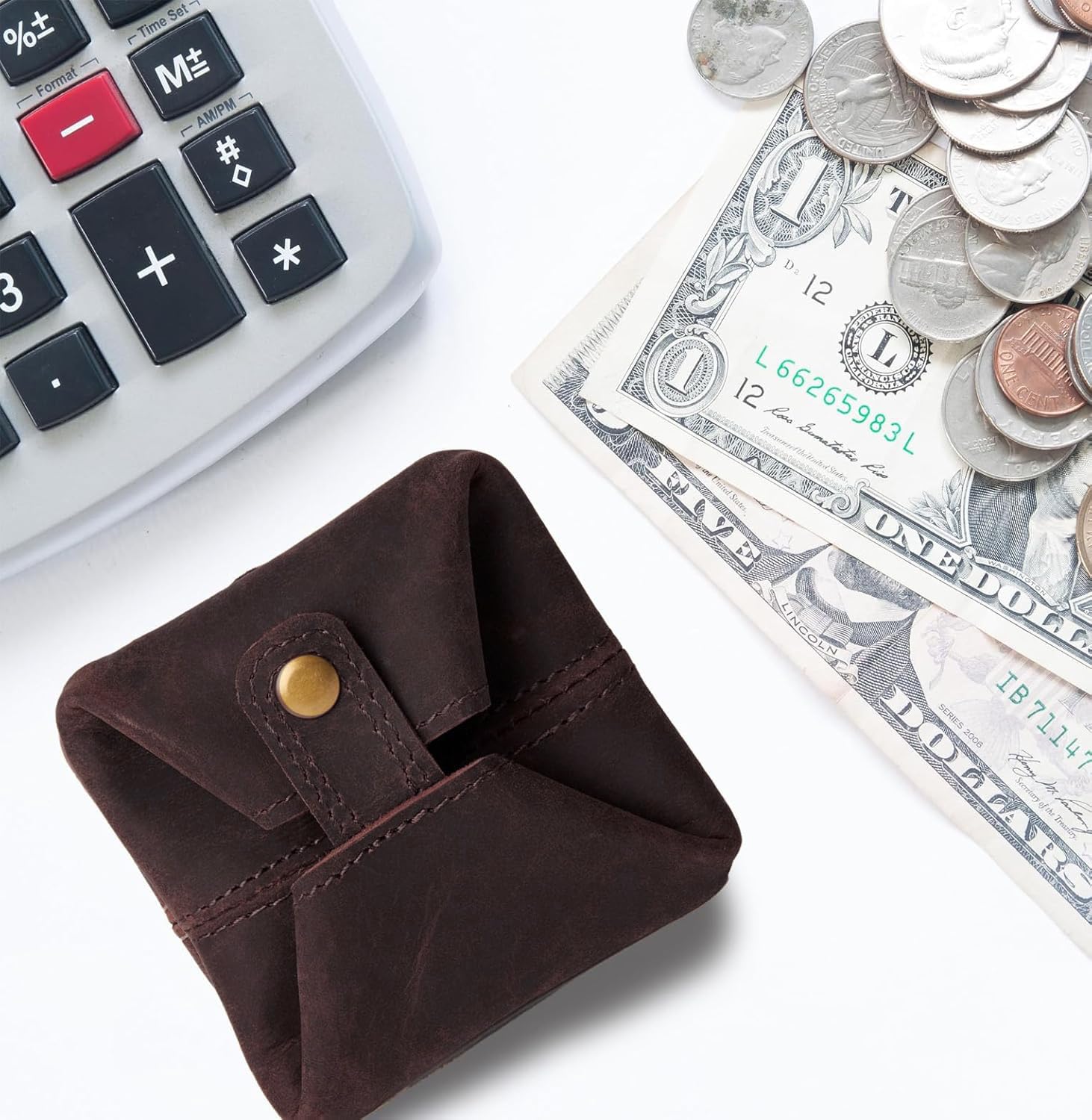 Contacts Handcrafted Leather Coin Pouch – Compact Change Holder & Mini Wallet for Men & Women – Brown 2