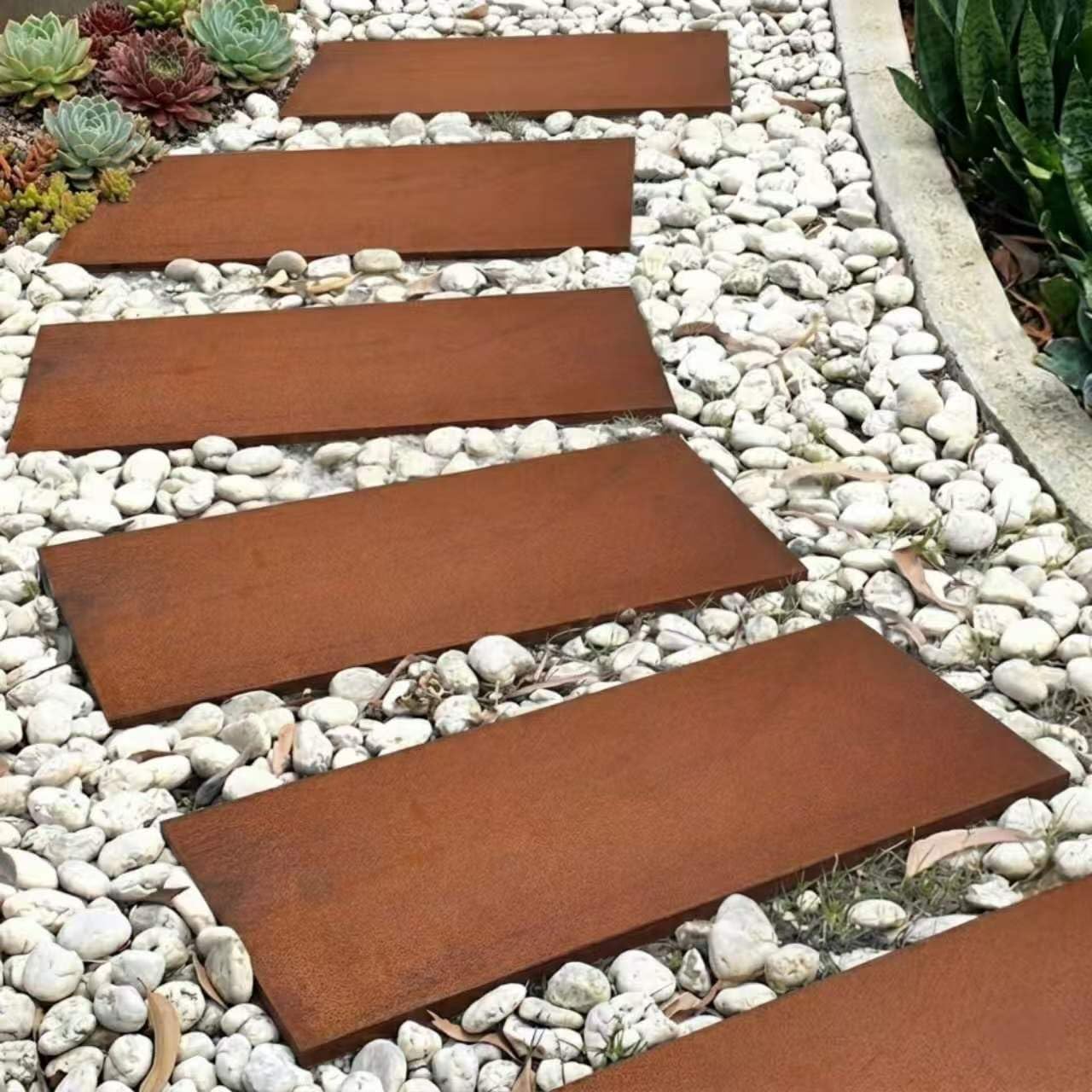 Nicoman Corten Steel Stepping Stones, Rustic Brown, Rectangular Garden Path Pavers, Outdoor Landscaping (Pack of 2)