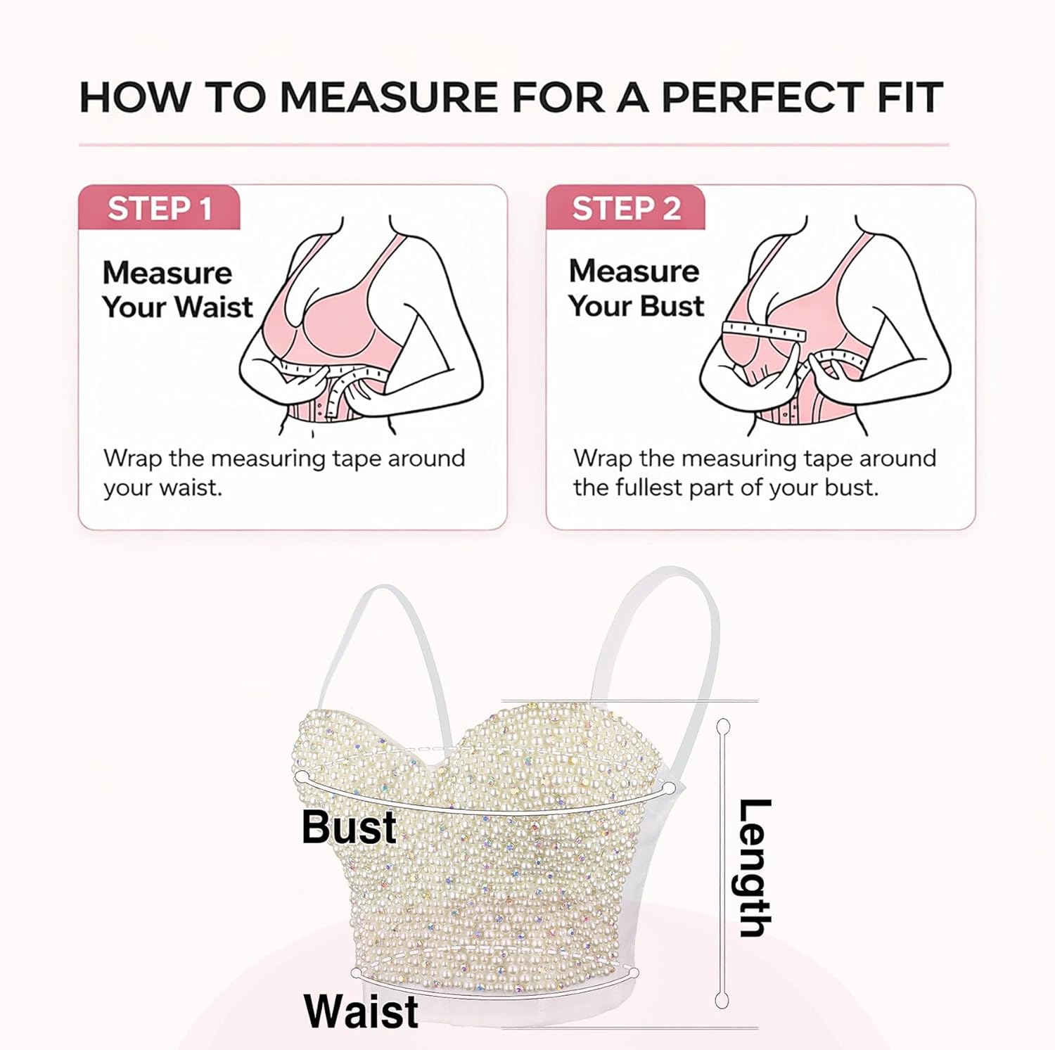 ELLACCI Sexy Pearls Beaded Rhinestone Bustier Crop Top Push up Corset Top with Detachable Straps - Image 6