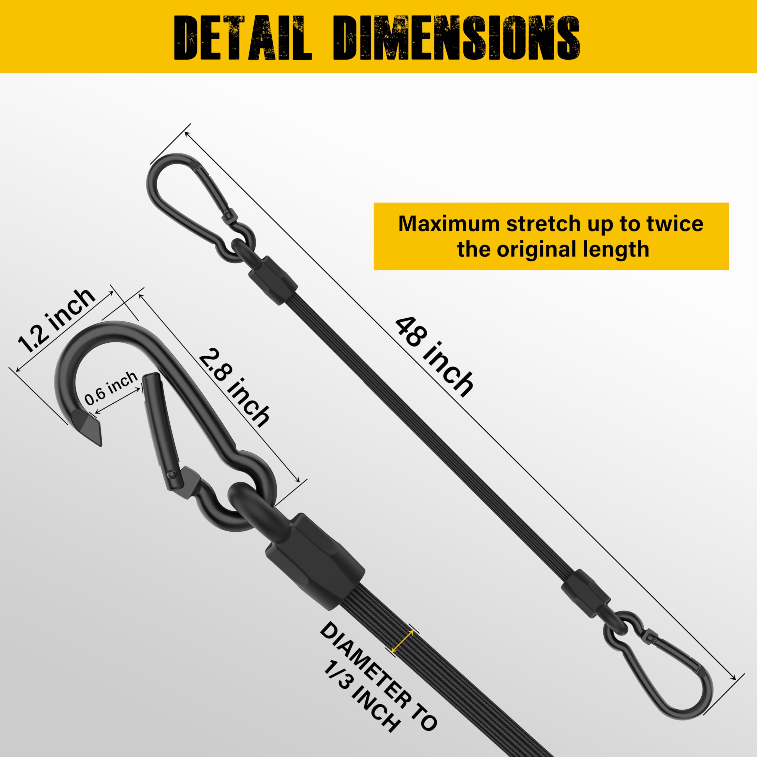 Bungee Cords with Hooks, Upgrade 120 cm Long Heavy Duty Bungee Cords with Carabiner Clips 6 Pack - Image 4