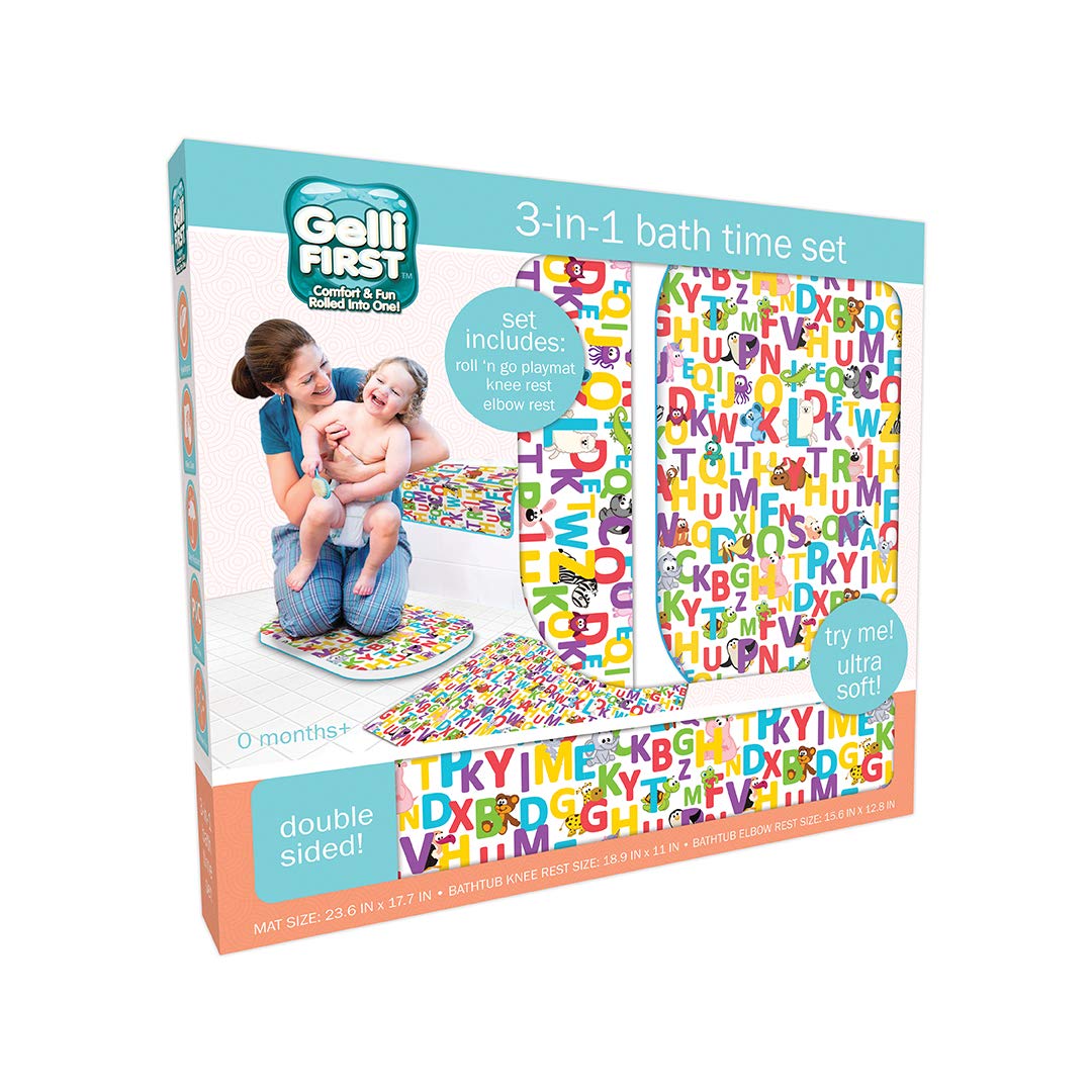 TCG Toys Gelli Mat - Neutral Fun Alphabet Bathtub Combo 3 in 1 - Provides Cushion for Your Knees & Elbows While Bathing Your Little One. Brightly Colored, Made of Durable, Foam. Hang to Dry.