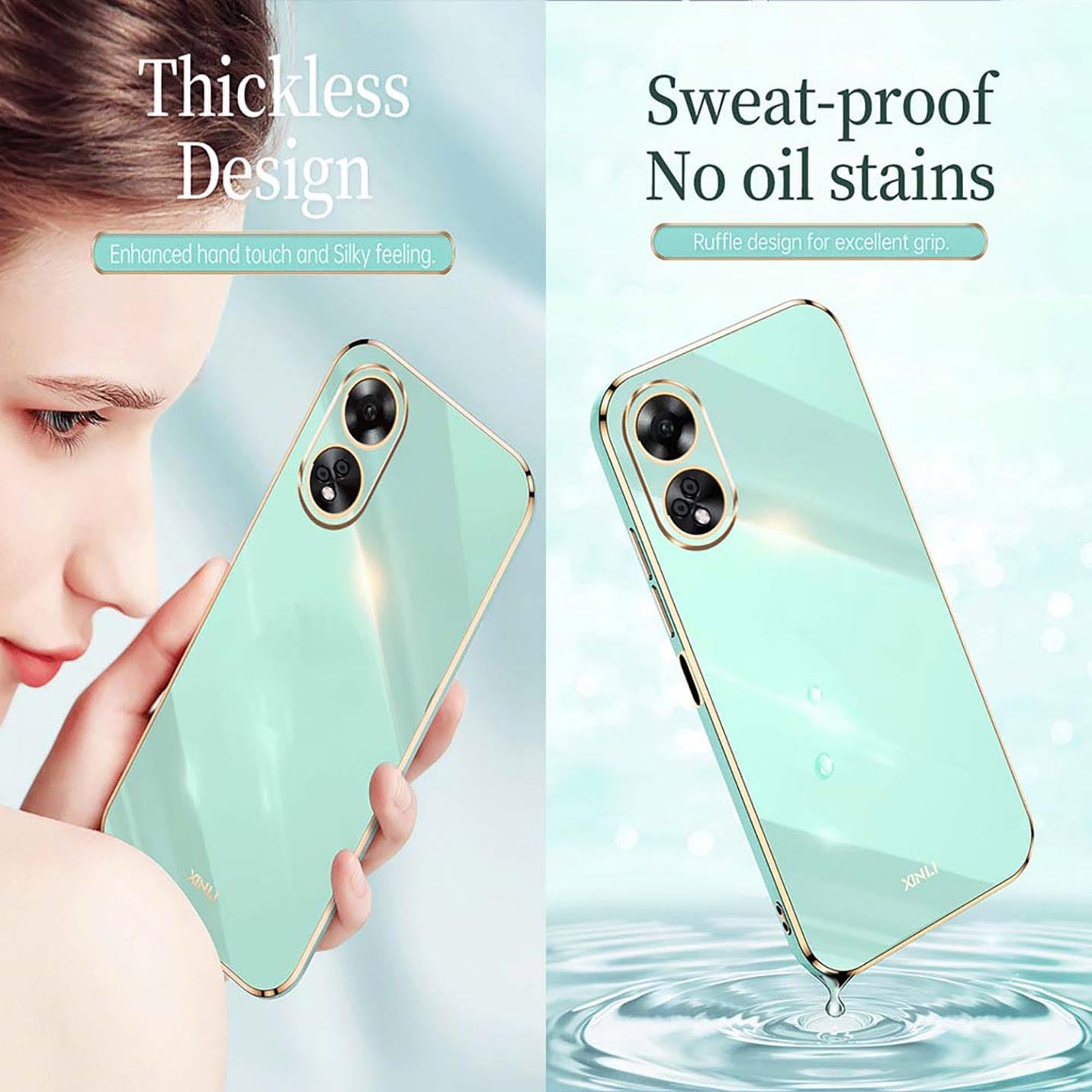 Coque BORYA Pour Oppo A98 5G – Ultra Fine, Antichoc, Bord Doré électrolytique, Vert élégant