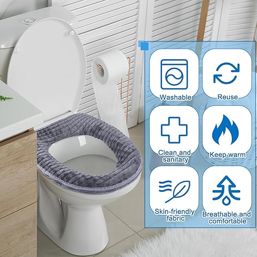 Miniatura 3 de SmoothNovelty 5 fundas suaves para asiento de inodoro de baño, más gruesas, lavables, con cremallera, reutilizables, se adaptan a la mayoría de