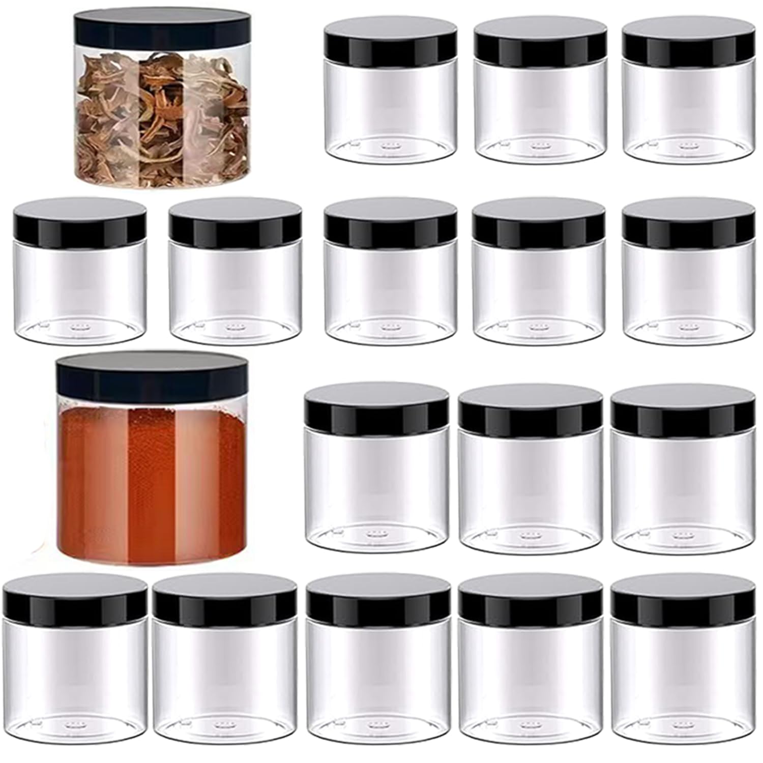 Pykrudo 18Pack Storage Jars Plastic Jars with Lids,500ml&375ml kitchen Food Storage Jars Containers Airtight with Labels for Dry Food Tea Coffee Sugar. Reusable