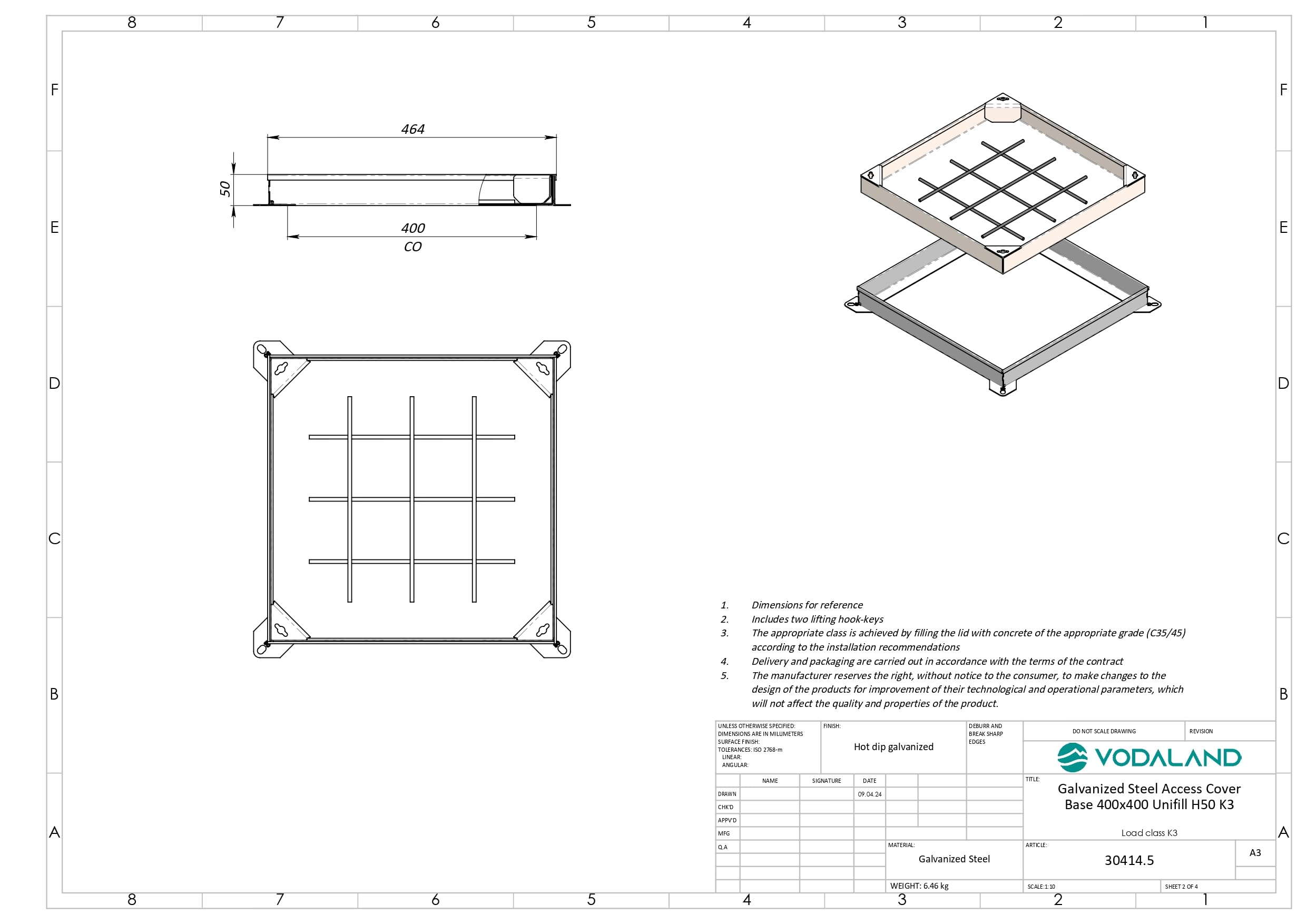 Tapa Invisible para Alcantarillado EASY con Marco de Acero Galvanizado | H50 mm | Uso Residencial y Viviendas | Empotrable y Pavimentable | Soporta hasta 300 kg - Carga Peatonal | 40x40 cm