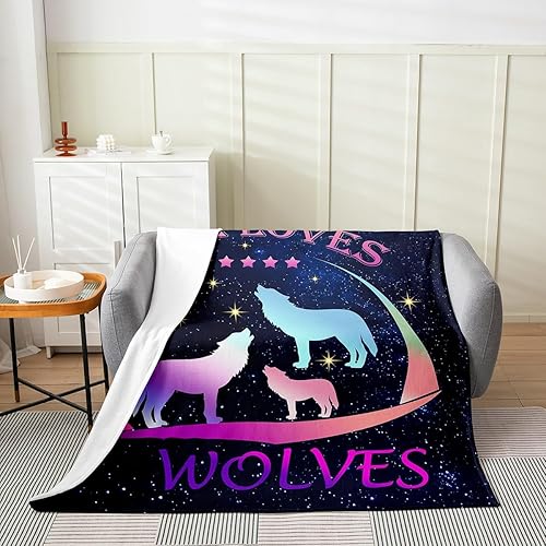 Miniatura 2 de Just A Girl Who Loves Wolf - Manta de cama para niños, manta de franela de vellón de franela de lobos aullando y galaxia, manta mullida de animales