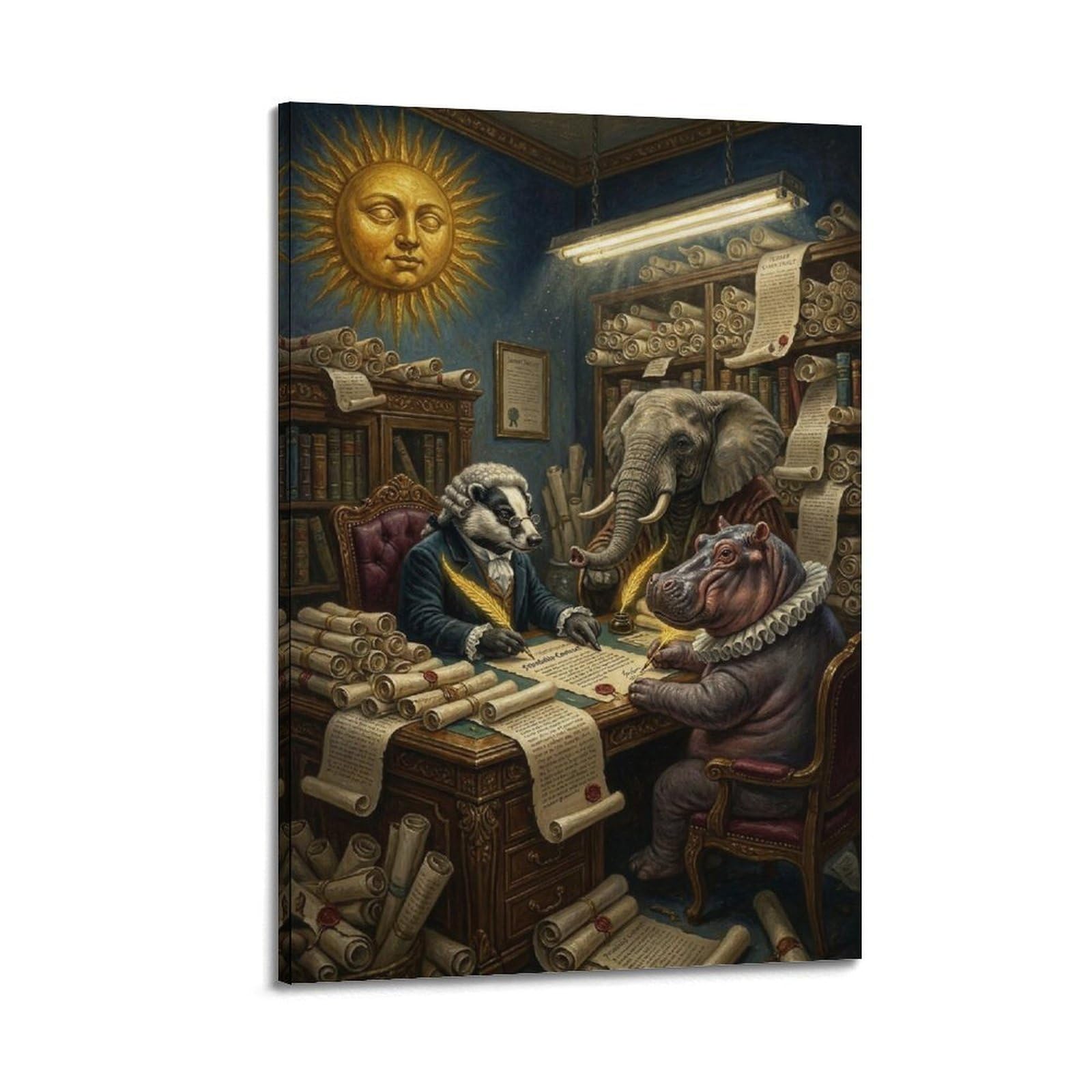 XKUGA Surreal Vintage Animal Poster Elephant Friendship Contract Modern Decorative Canvas Prints - Ideal Wall Art for Family, Man Cave, Game Room, Boys & Girls Bedroom 20x30inch(50x75cm)