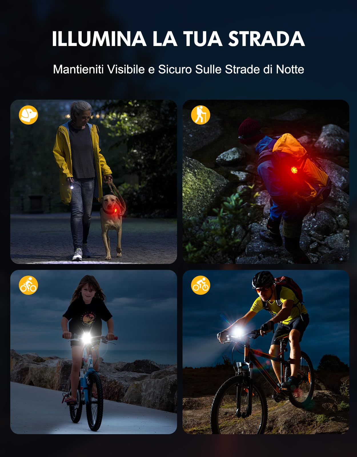 Luci Bicicletta LED Anteriore e Posteriore Ricaricabili USB IP65, Kit 8+7 Modalità Super Luminose per Bici Strada