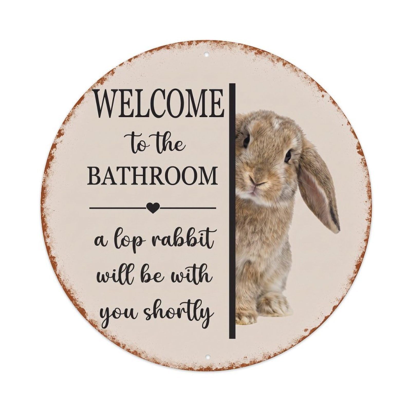 Vintage WELCOME To The BATHROOM Lop Rabbit Metal Tin Sign
