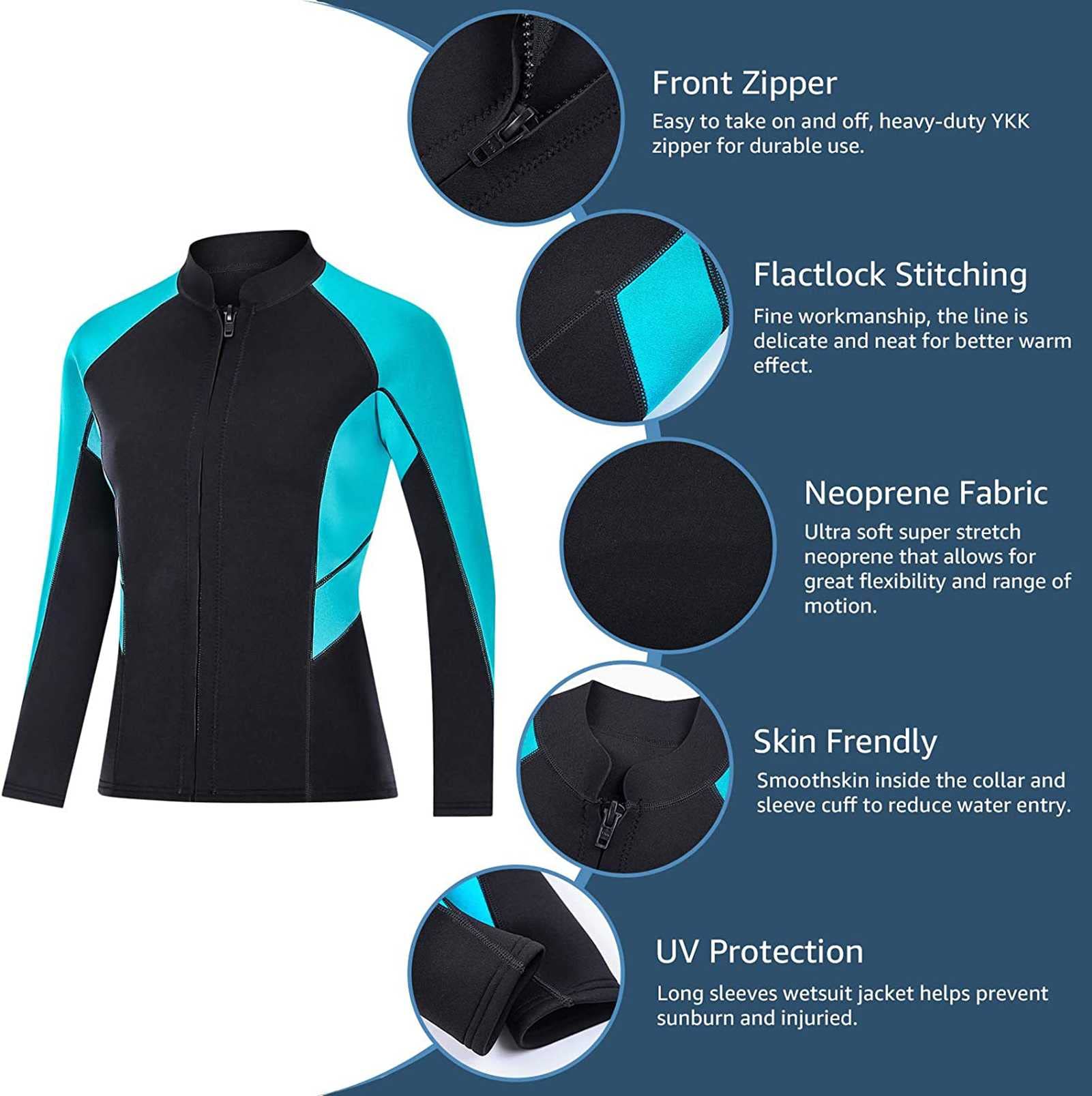Kurtka Wetsuits dla kobiet 2 mm neoprenowy zamek z przodu długi rękaw surfing pływanie stroje do nurkowania nurkowanie surfing nurkowanie nurkowanie pływanie sporty wodne (czarny M)