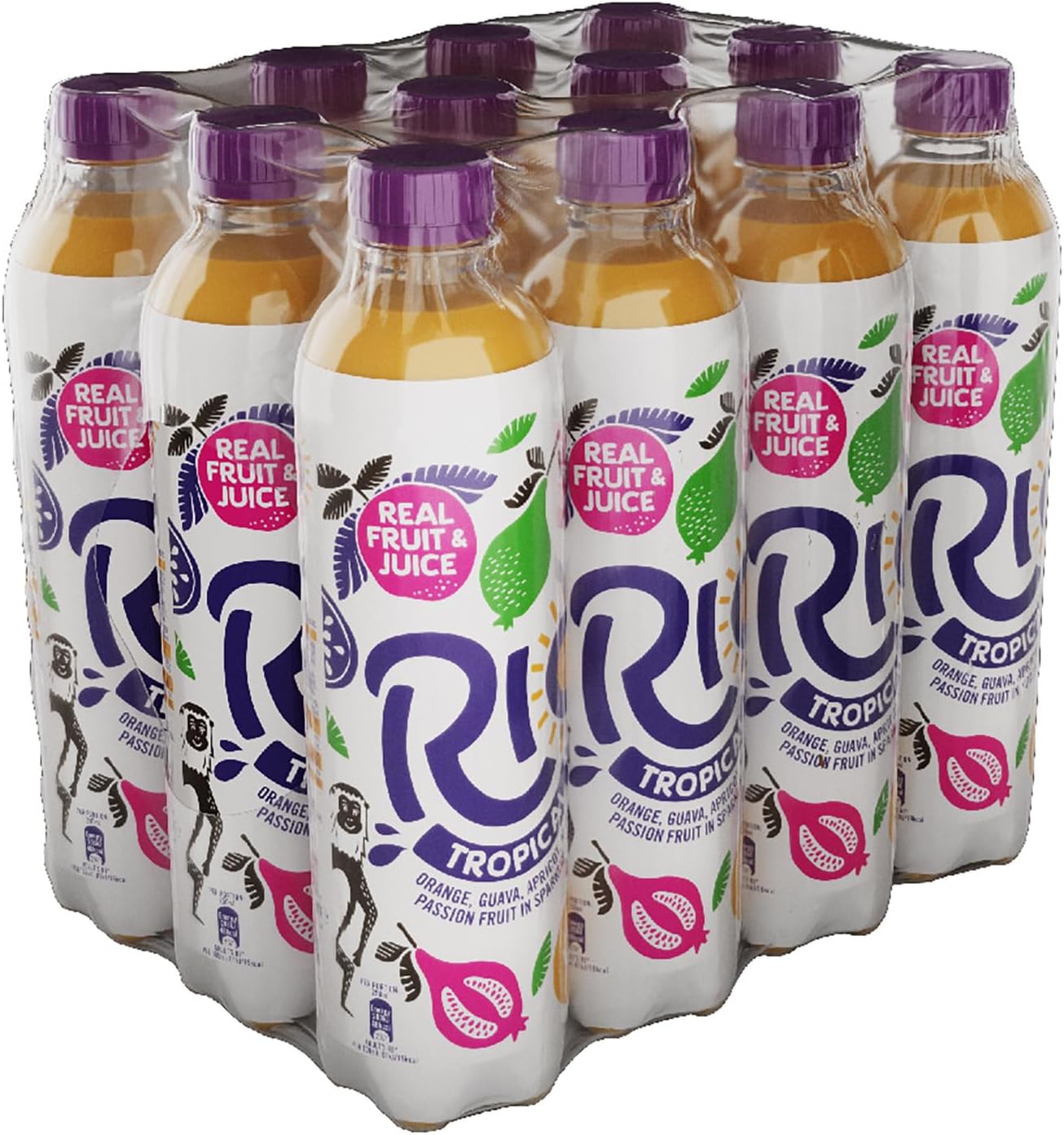 – Tropical Original Fizzy Drinks 500ml | 12 Soft Drink Pack with Real Orange, Apricot, Mango, Passion Fruit & Guava Juice Flavours | Lightly Sparkling Water Bottles of Pop with Vitamin C | 12x500ml