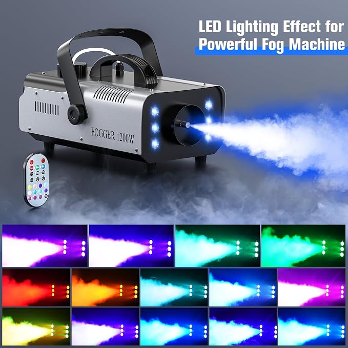 Máquina de humo 1200W con luces LED y control remoto miniatura 2
