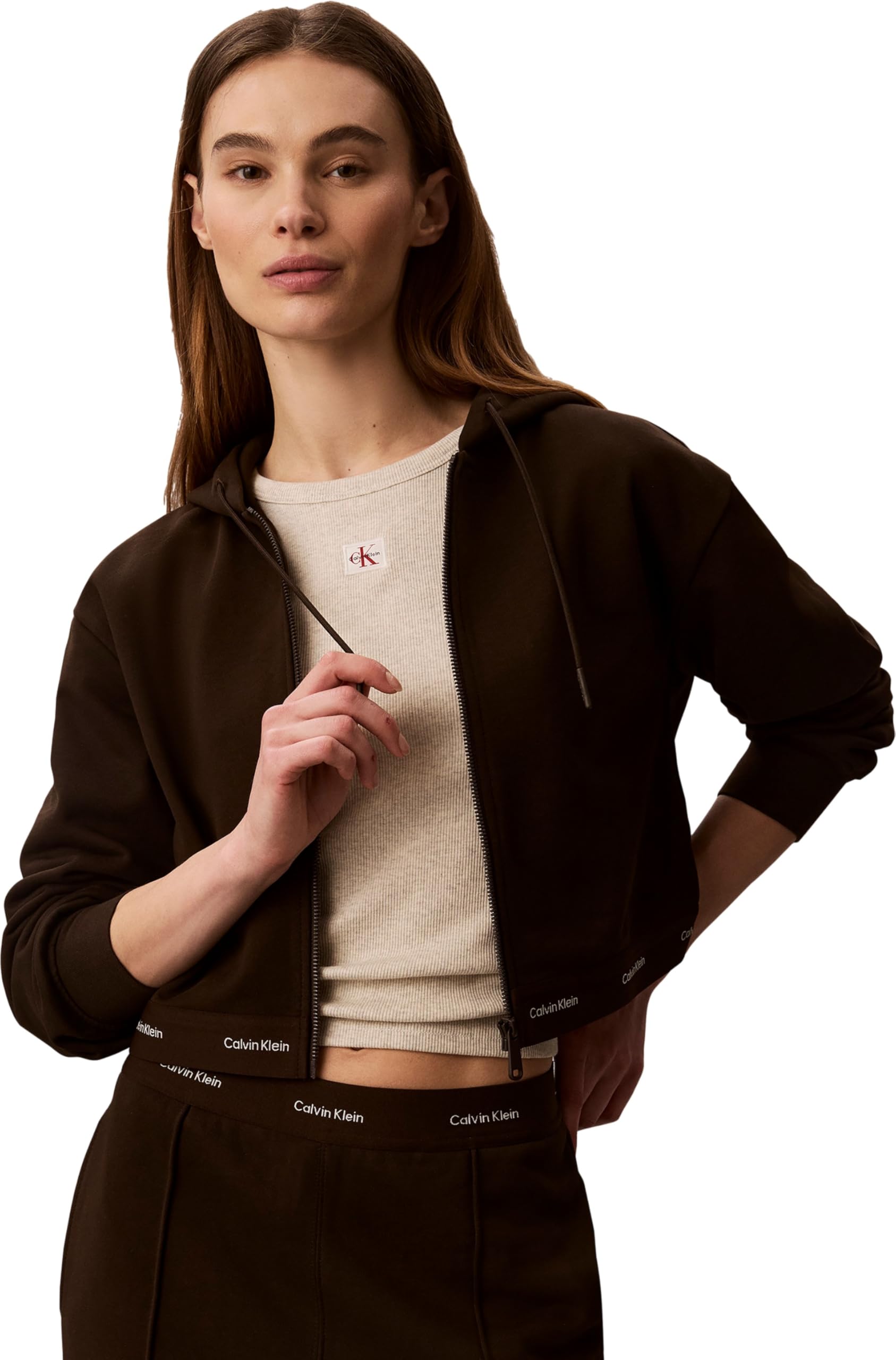 Calvin Klein LS Terry Logo Waist Cropped FZ H Lv047g252g Sudaderas Mujer