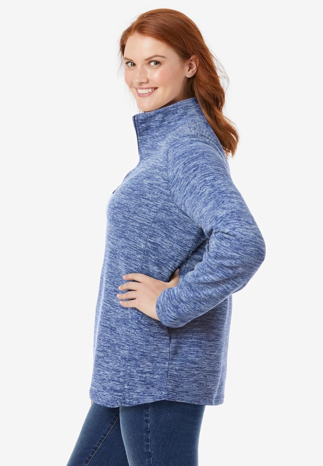 Woman Within Plus Size Microfleece Quarter-Zip Pullover