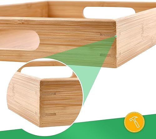 Miniatura 2 de Bandejas de bambú para comer en el sofá, platos de fiesta para servir alimentos, bandeja decorativa para encimera de cocina rectangular (16.5