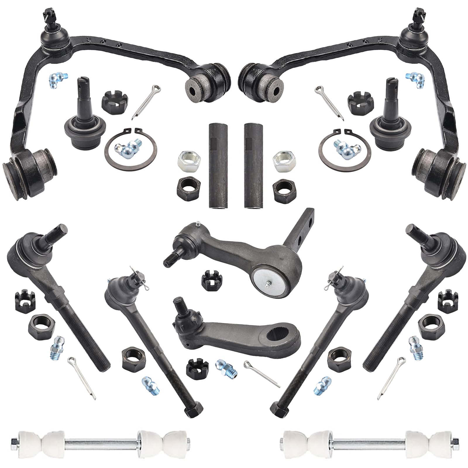(Incomplete)A SUPRICOS 14pcs 2WD Suspension Kit for 1997-2003 Ford F-150 F-250 Expedition Lincoln Navigator, Front Upper Control Arms & Lower Ball Joints & Sway Bar Links & Tie Rods & idler arm and pitman arm
