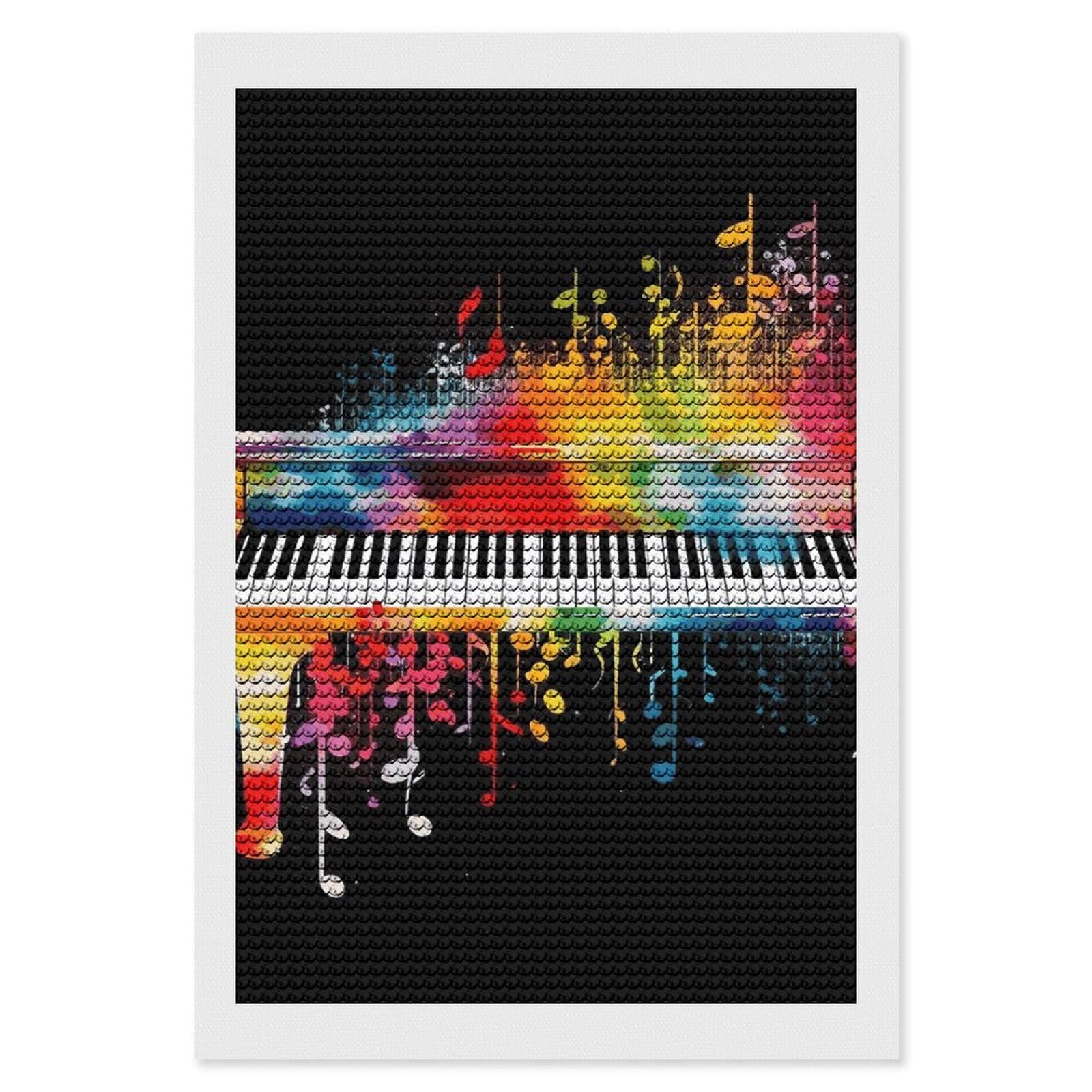 DWVTSLH Colorful Piano Keyboard Music Note Diamond Painting Kits for Adults, Personalized Diamond Photo Art Full Drill, DIY 5D Diamond Art Painting Kits for Beginners, Home Wall Decor 8"x12"