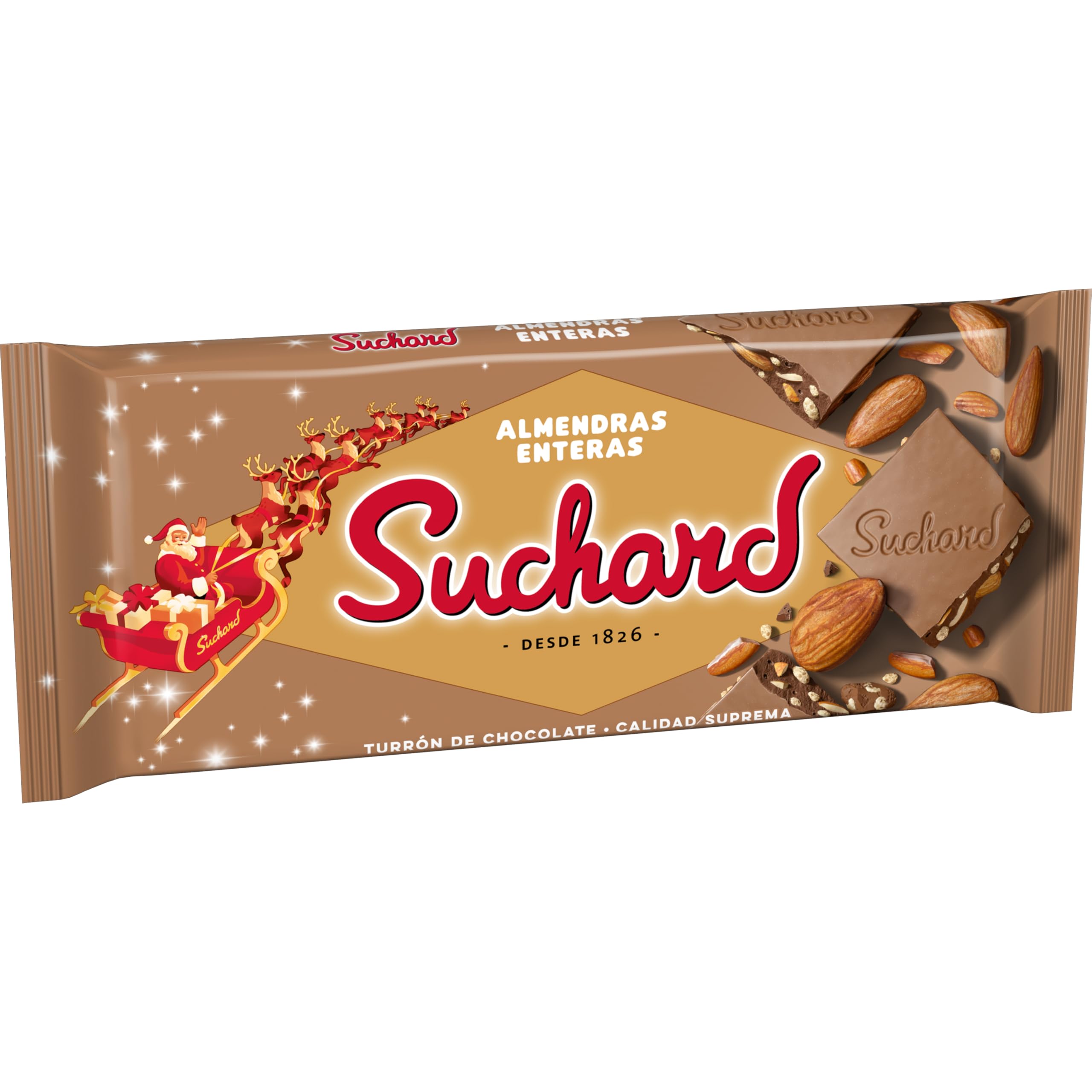 Suchard Turrón de Chocolate con Leche, Almendras Enteras y Arroz Inflado, Delicioso para Navidad - 230 g