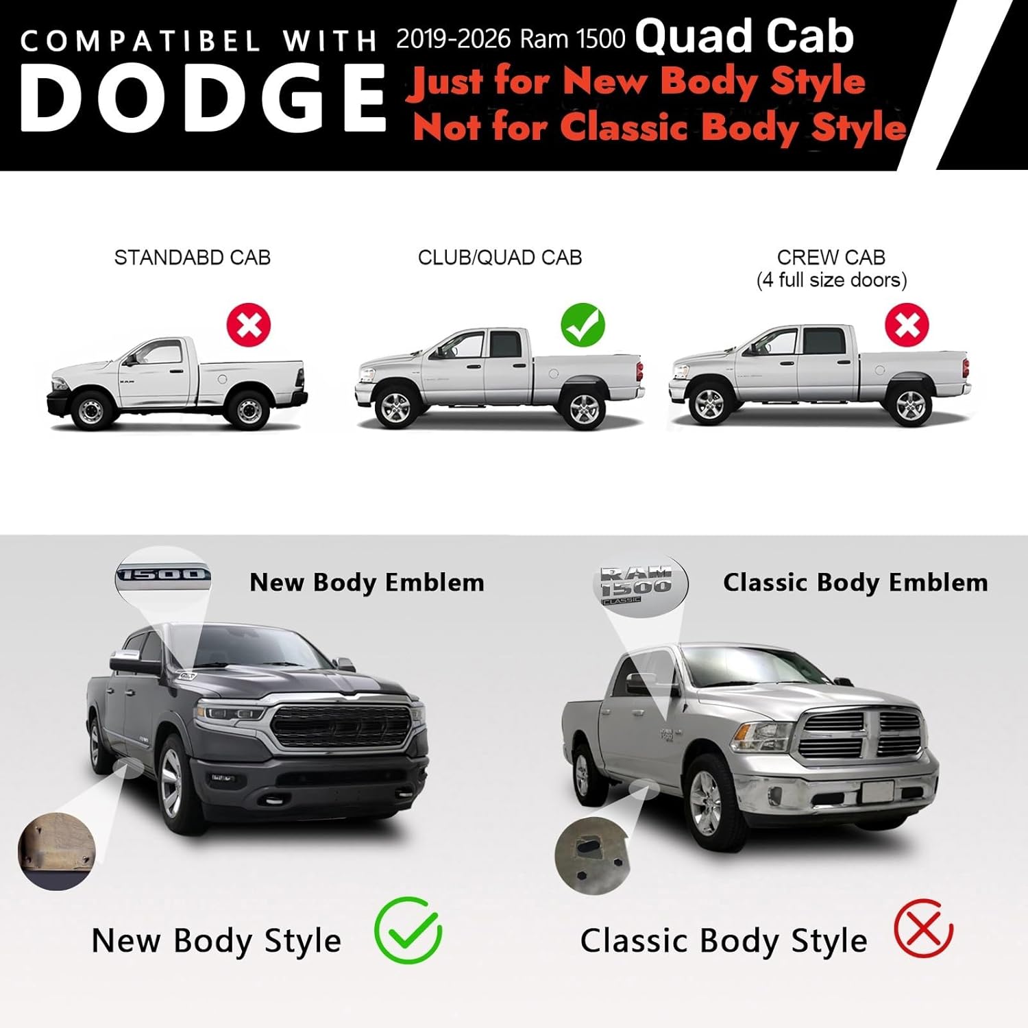 6 Inches Running Boards for 2019-2026 Dodge Ram 1500 Quad/Extended Cab New Body Style(NOT for Classic Body) Mirror Stainless Steel Side Step Nerf Bars Side Bars