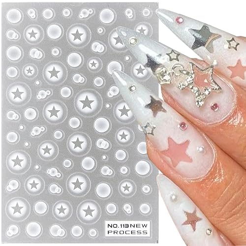 Miniatura 2 de 6 hojas de calcomanías de uñas translúcidas con forma de corazón de estrella, suministros de arte de uñas autoadhesivas 3D, calcomanías de uñas