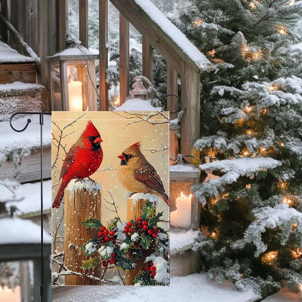 Winter Scene Garden Flag Double Sided Burlap Vibrant Red and Brown Cardinals Snowy Decorative Outdoor Yard Banner 12x18 Inch - Image 9