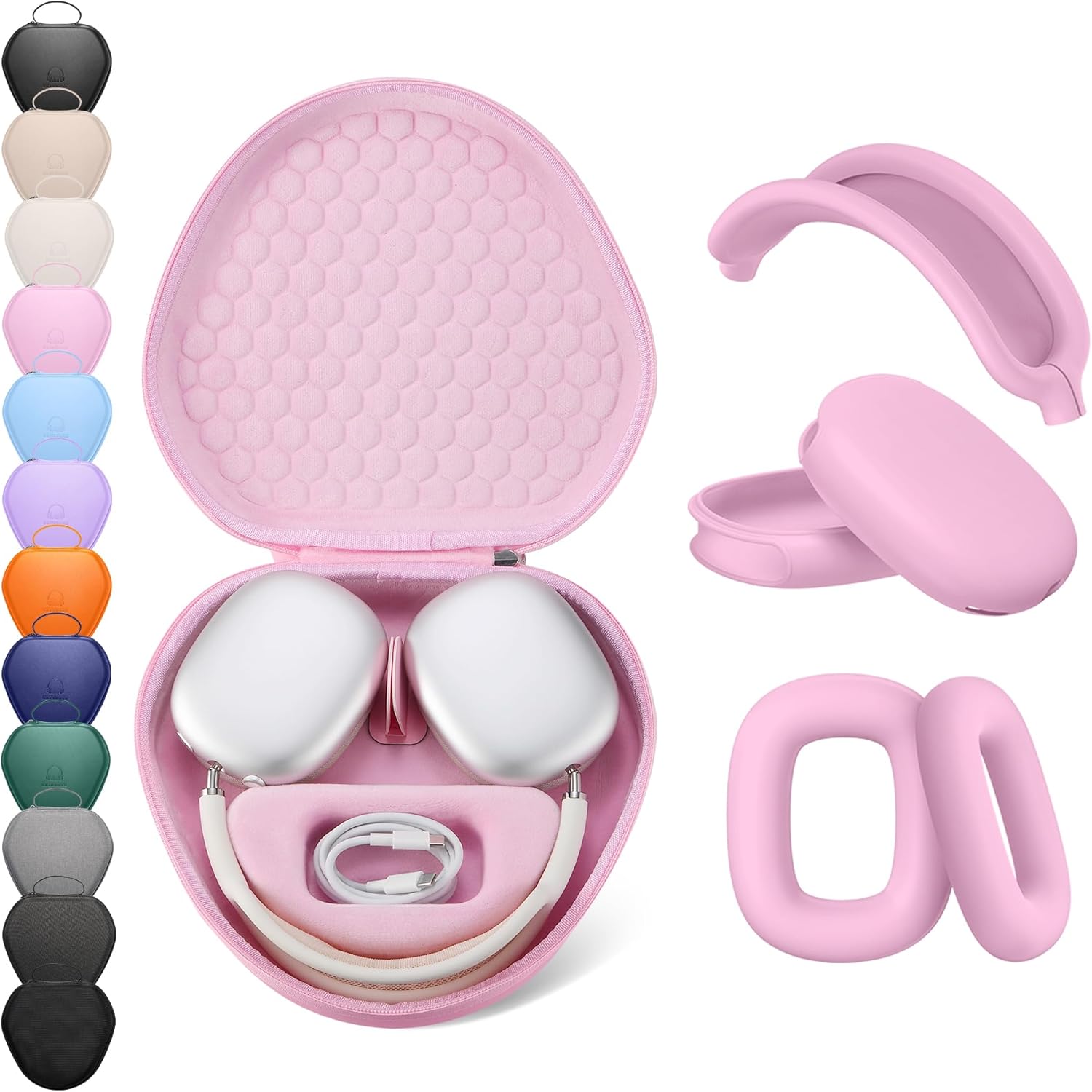 for Airpods Max Case Cover,Smart Cases with Sleep Mode Made by Air pods,Compatible with Apple AirPod Max,Protective Carry Travel Cover AirPods Pro Max Case,Headphone,Pink+Pink