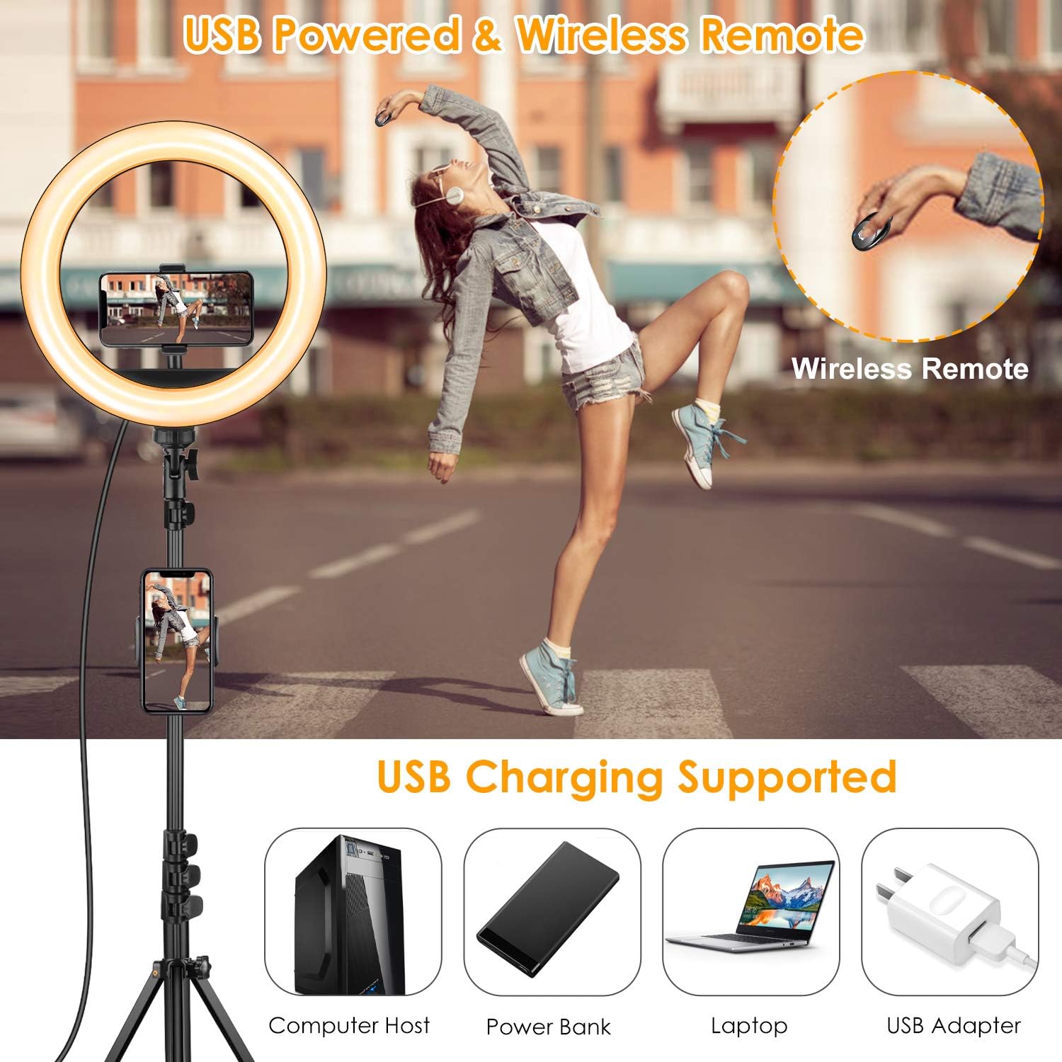 10'' Selfie Ring Light with Tripod Stand, Upgraded Dimmable Camera LED Ring Light with 3 Phone Holder for TikTok/YouTube/Live Stream/Vlog/Makeup/Camera/Photography Compatible with iPhone Android