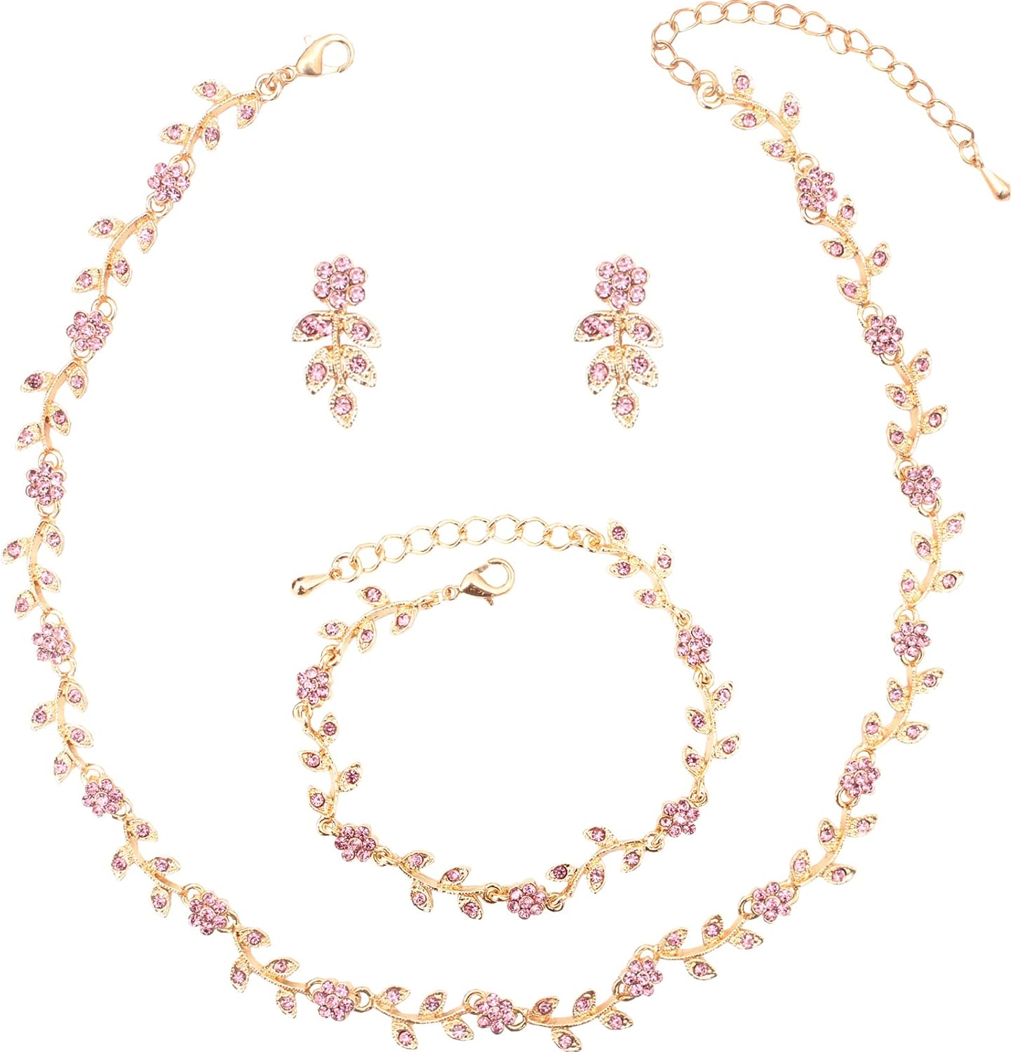 Austrian Crystal Rhinestone Choker Necklace Dangle Earring Link Bracelet Jewelry Set for Brides Bridesmaid Prom Costume Accessories for Women