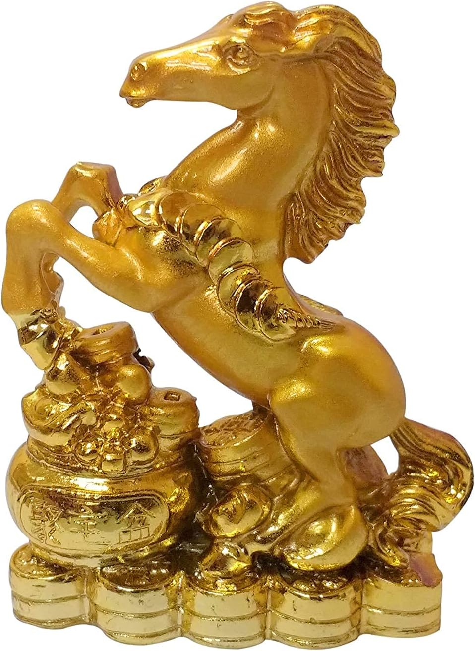 Money Collection Feng Shui Vastu Fengshui Yantra Gifft Idols & Figurines Golden Horse Standing Over Wealth Pot for Wealth & Income