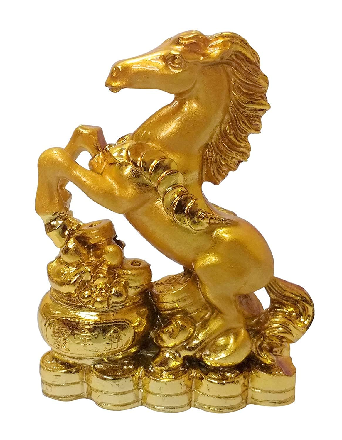 Money Collection Feng Shui Vastu Fengshui Yantra Gifft Idols & Figurines Golden Horse Standing Over Wealth Pot for Wealth & Income