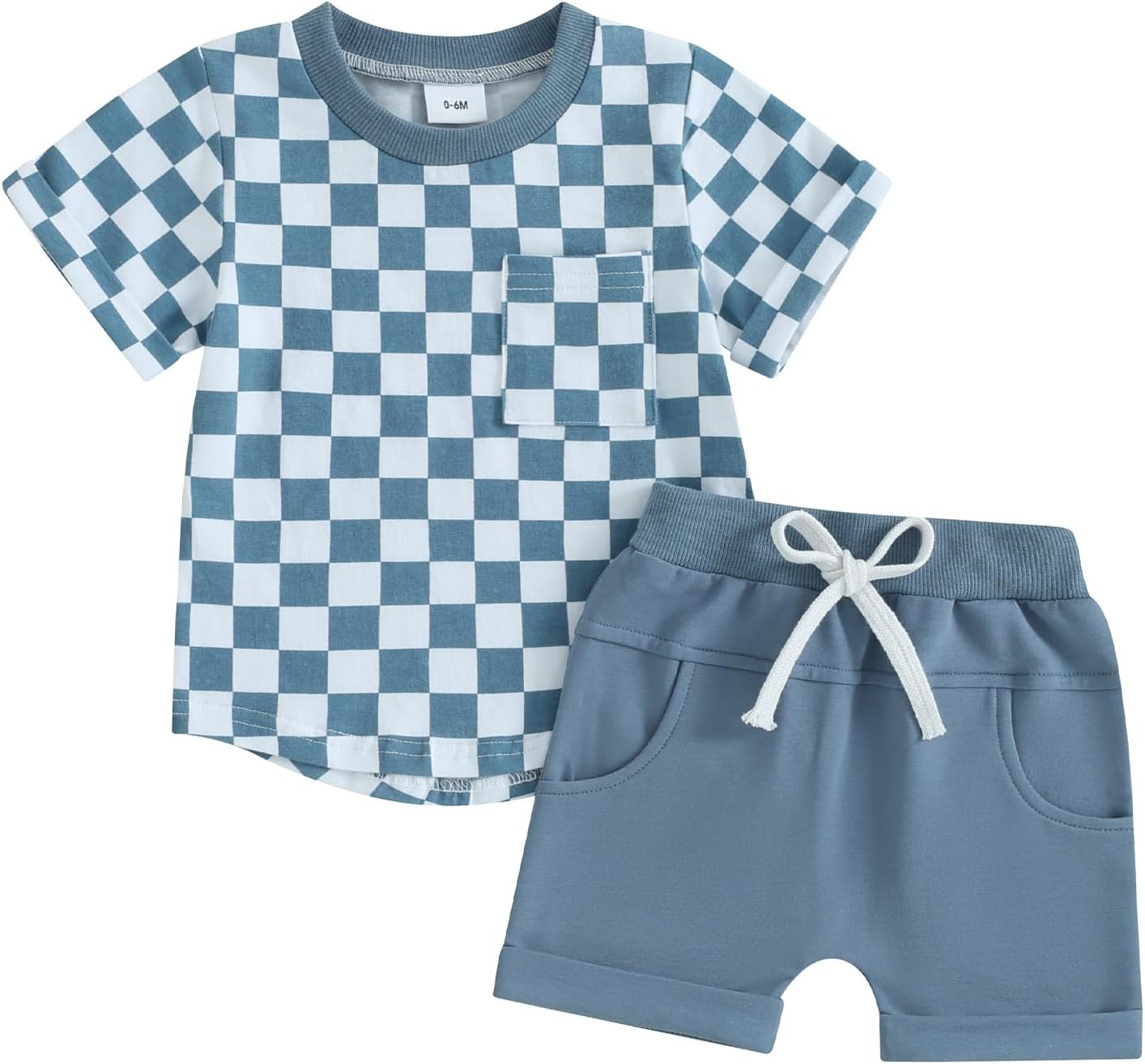 Toddler Baby Boy Girl Summer Clothes Checkerboard Print Short Sleeve T-Shirt Tee Tops Rolled Shorts Infant Outfits