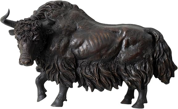 Large Bronze Bison Sculpture 20.8 American Buffalo Statue, Pure Lost-Wax Cast Bronze Animal Figurine for Home, Office & Gallery Decor