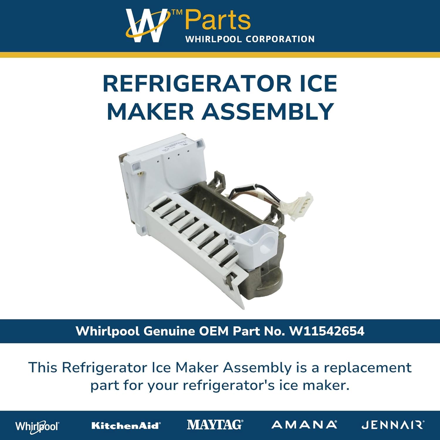 Whirlpool W11542654 Genuine OEM Refrigerator Ice Maker Assembly Replacement Part - Replaces W11381373
