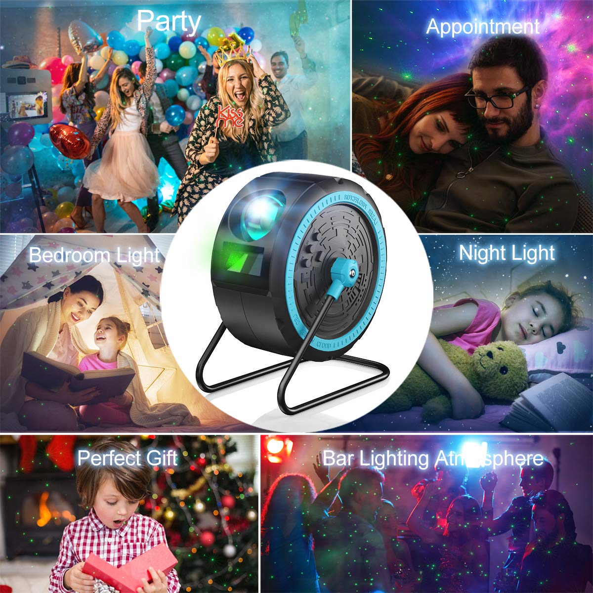 Proiettore di stelle a LED, con lettore musicale integrato, Bluetooth, luce notturna, può essere appeso e ruotato di 360°, con telecomando, per bambini e adulti, decorazione per la casa