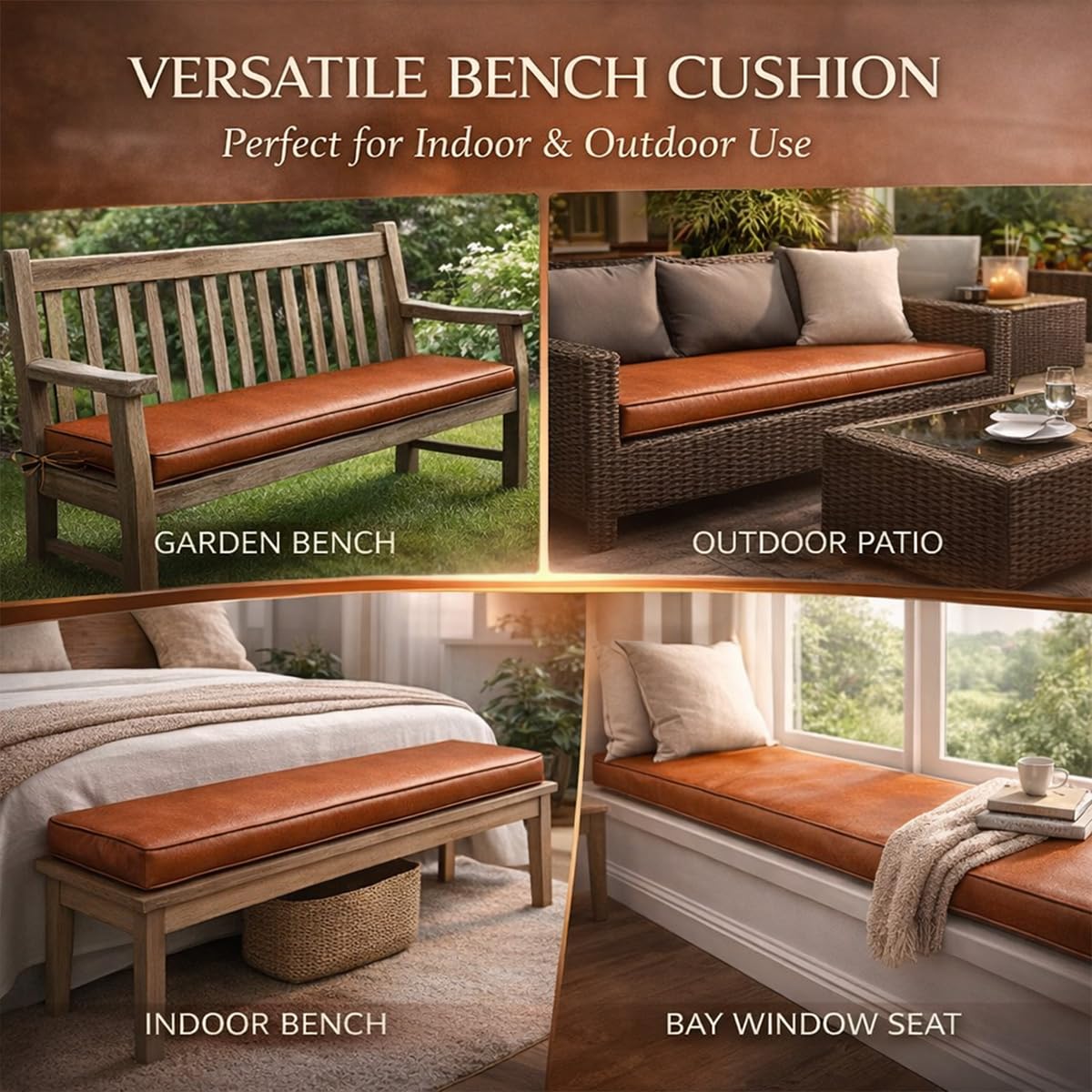 Genérico CojíN para Banco Exterior 5 Cm, Cojines para Banco Cuero Impermeable, Antideslizante Y con Funda Removible, Ideal para JardíN, Patio Y Mobiliario De Exteriores,Azul,120X40X5CM