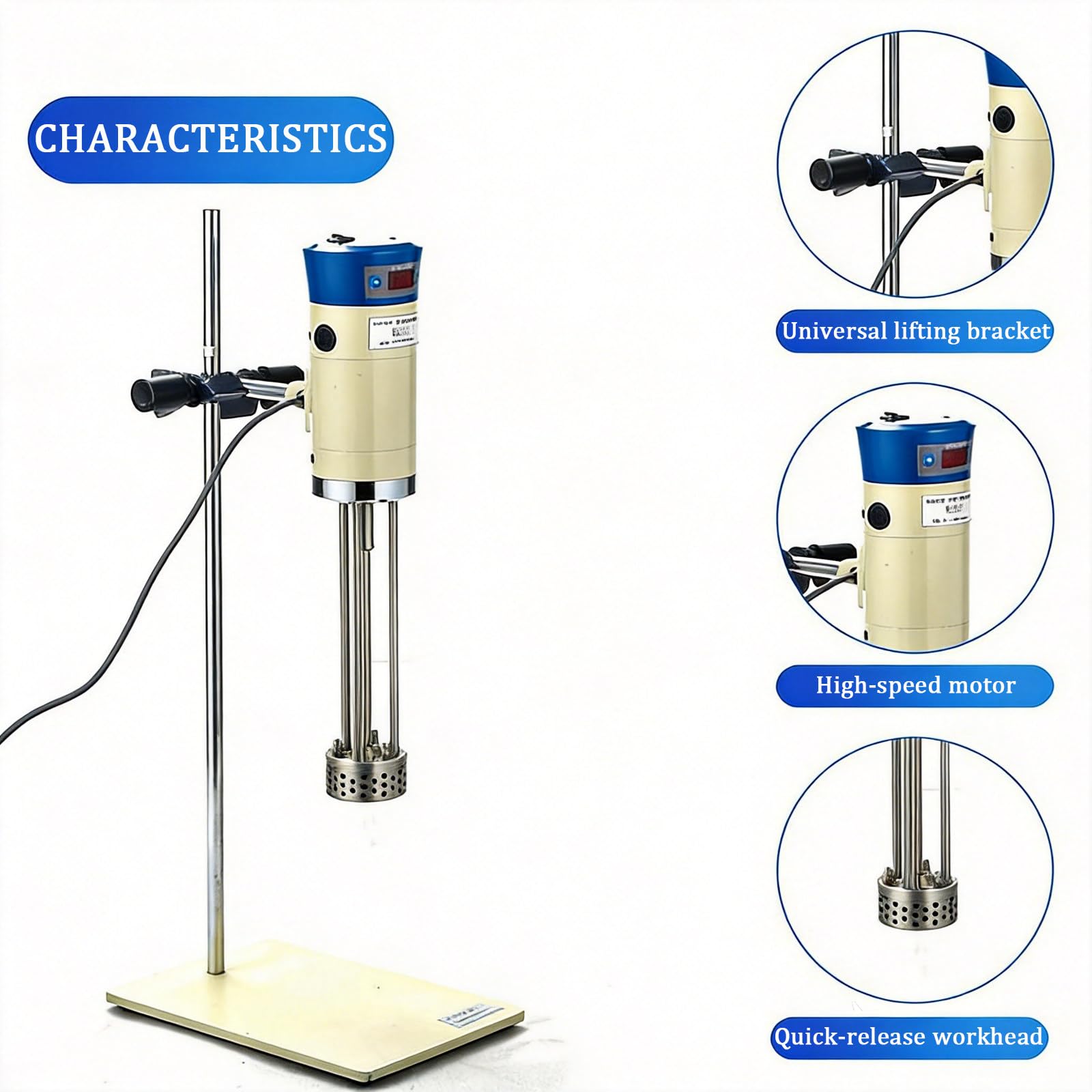Tisch-Hochscher-Laborhomogenisator/Digitale LCD-Drehzahlregelung 2000–11000 U/min / 300-W-Gerät mit austauschbaren Arbeitsköpfen aus Edelstahl 304