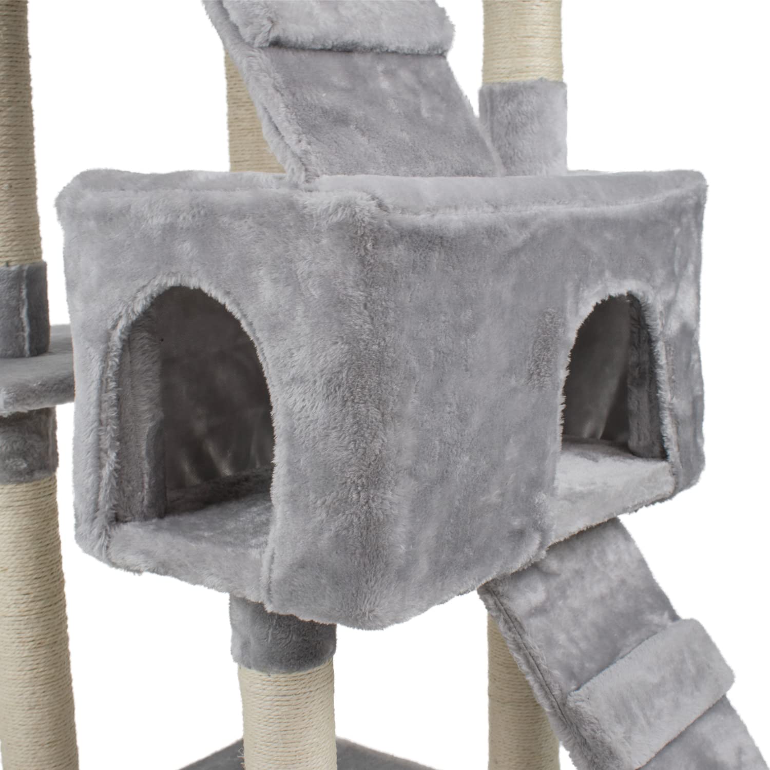 AQPET Tiragraffi XXL 170cm per Gatti con Cuccia, Albero Gioco Multifunzionale e Parco Giochi Completo, Colore Grigio