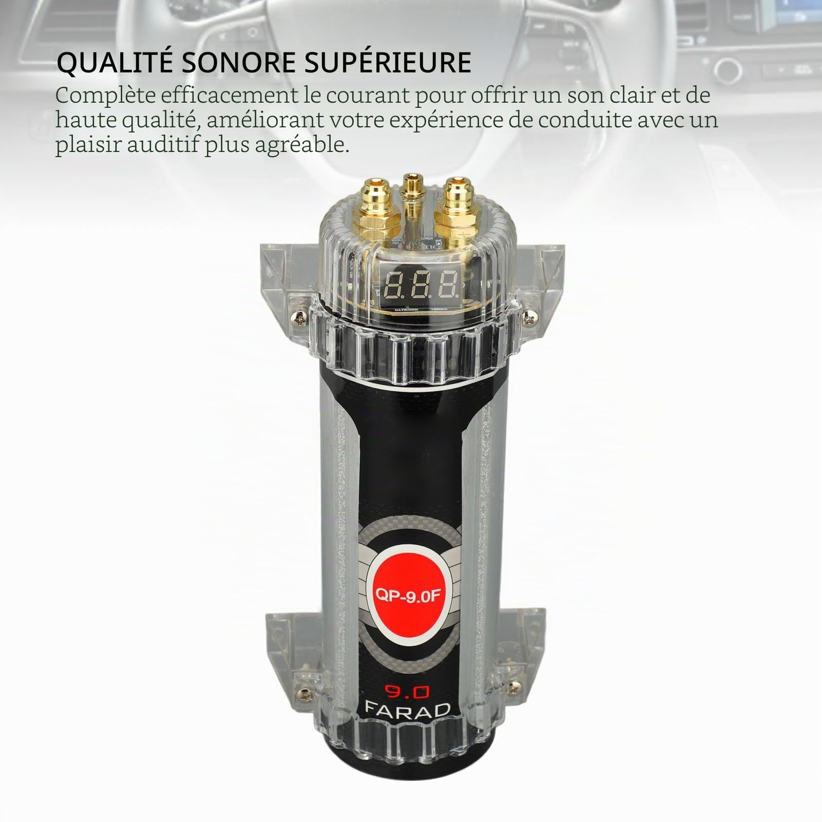 Sxhlseller Condensateur de Puissance Numérique 9.0, Accessoire Audio de Voiture Haute Performance avec Anti-interférence pour Système Audio de Voiture