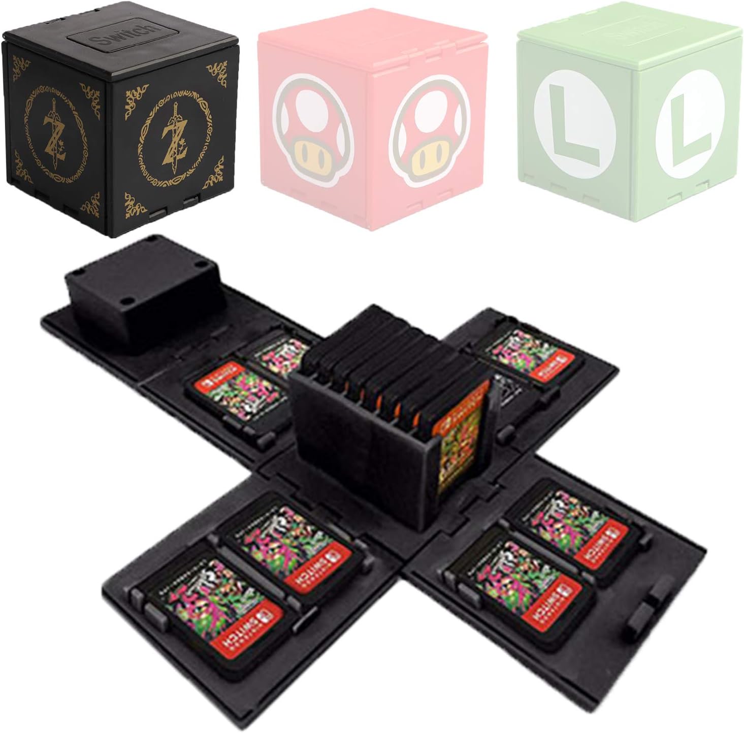 WIKEA Switch Game Card Case, Video Game Card Holder with 16 Game Card Slots Box Compact Storage Solution Fun Gift for Kids (Zelda/Black)