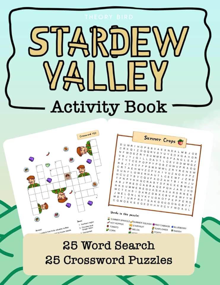 Best Stardew Valley Activity Book - 25 Word Search and 25 Crossword Puzzles - Perfect for Stardew Valley Fans - Makes a great gift